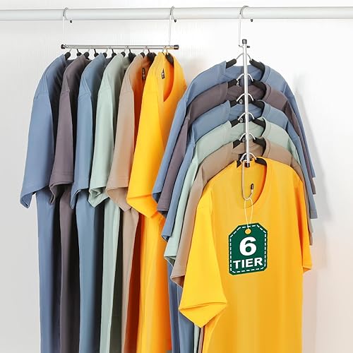 TOPIA HANGER Percha para ropa que ahorra espacio, perchas de 6 niveles para camisas que ahorran espacio sin golpes, perchas acolchadas de espuma
