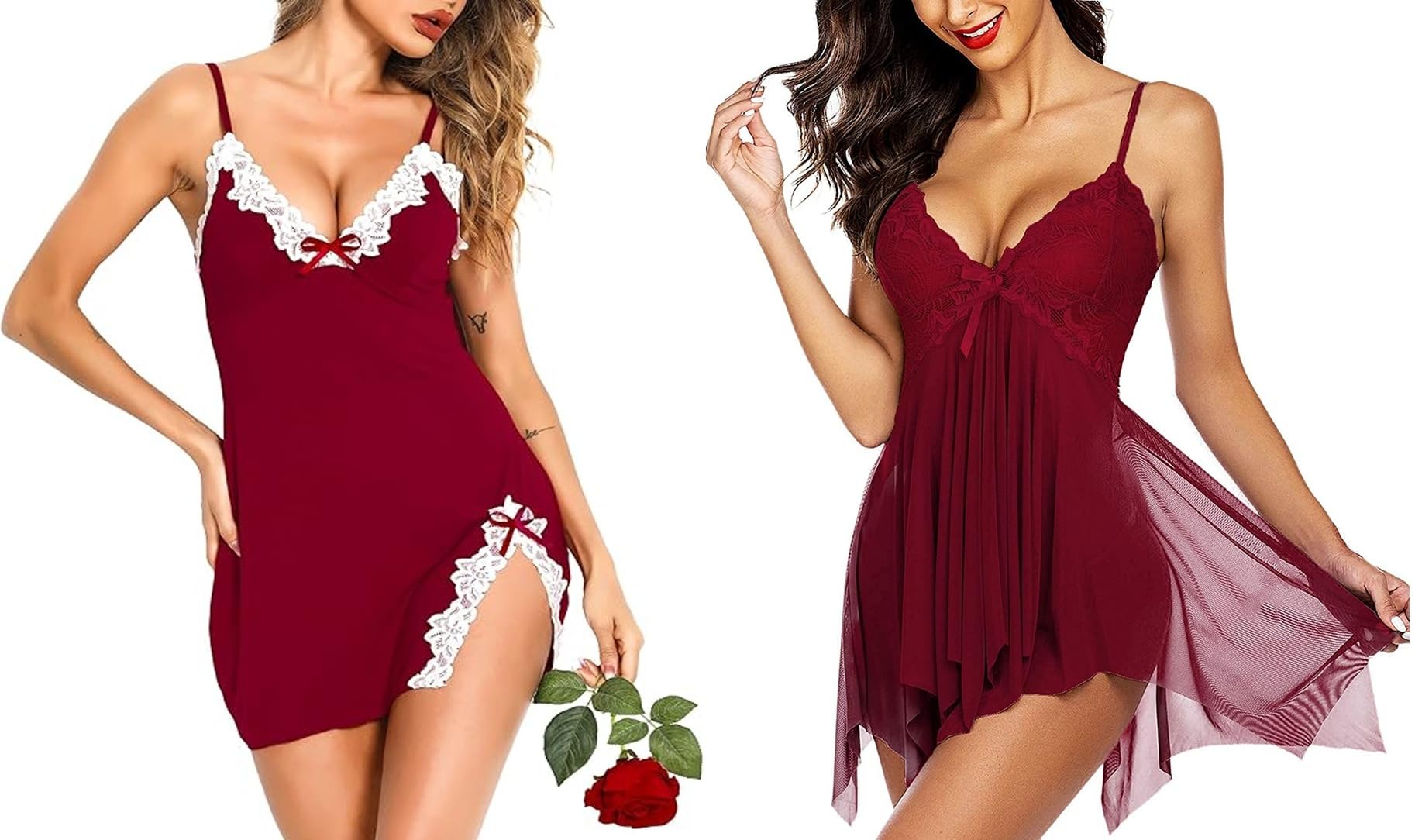 Rouxous Women's Lingerie Sexy Nightwear Spaghetti Strap Nightgown Babydoll Chemise with Lingerie for Women Lace Babydoll Sleepwear Boudoir Outfits Plus Size Pack of 2-picture-39