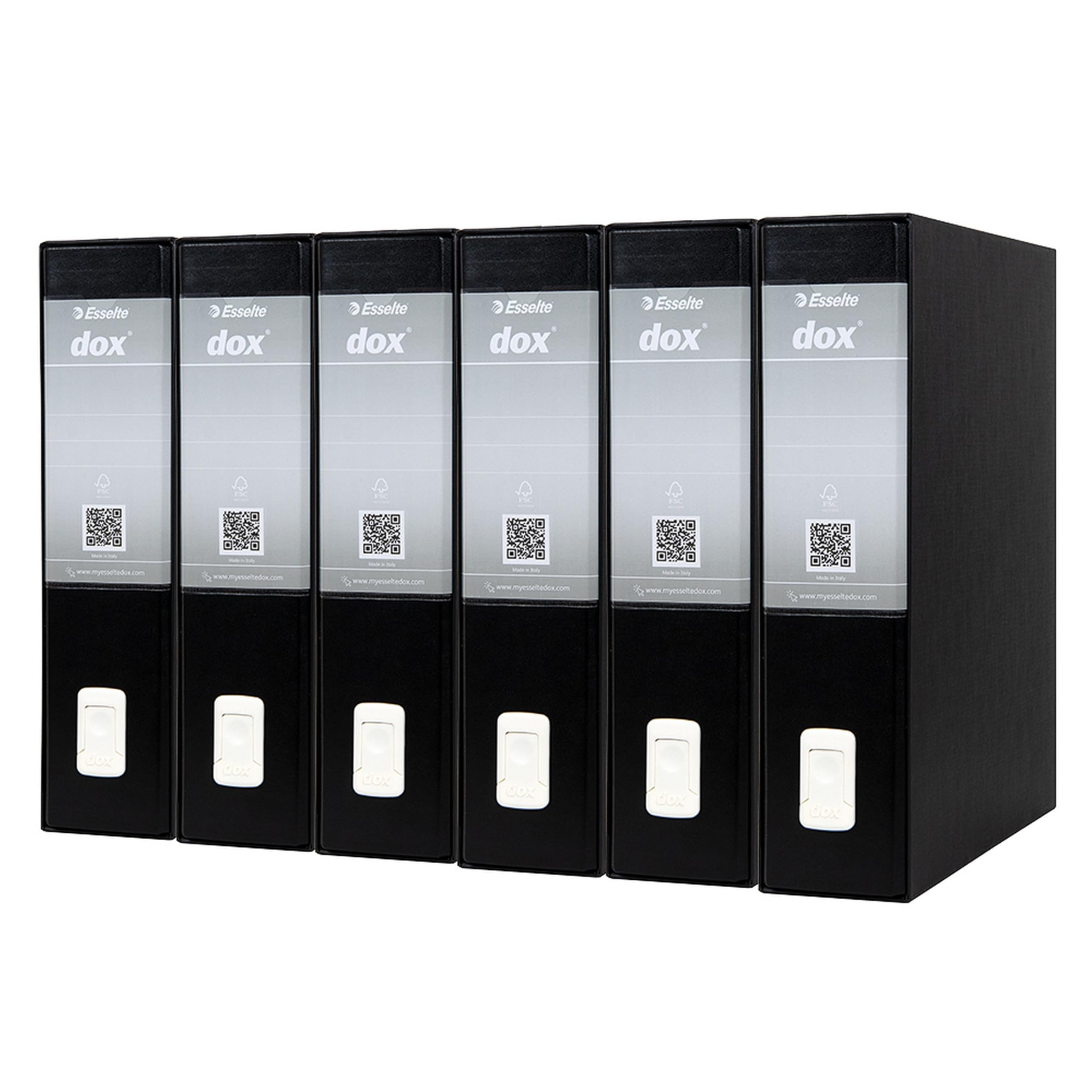 Esselte DOX 2 - 6 Registratori con custodia A4 e meccanismo a leva, Raccoglitori con leva formato Protocollo (23x33cm) con Dorso da 8 cm, Nero, 85 x 352 x 288 mm, Conf.da 6 pezzi, D26210