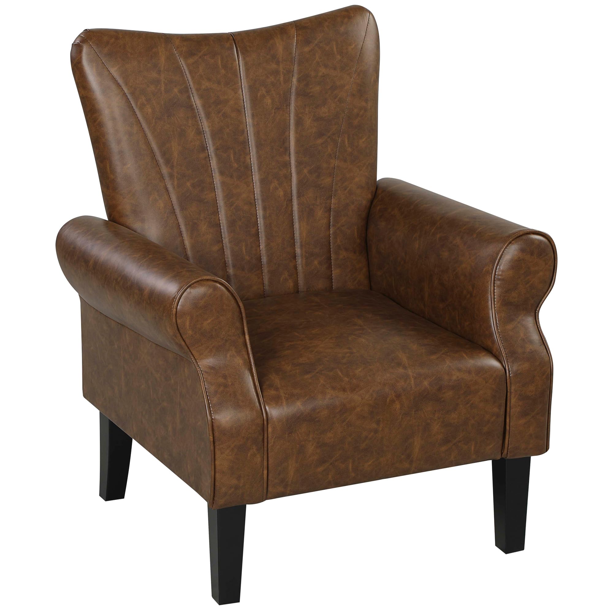 Homcom Unisex Brown Upholstered Modern Accent Chair, Armchair With Wood Legs, Size 1 Seater