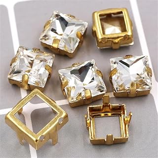 K9 Glass Square Shape Rihinestones with Gold Base Hollow Claws for Wedding Dress Decoration C-White 10mm#20pcs