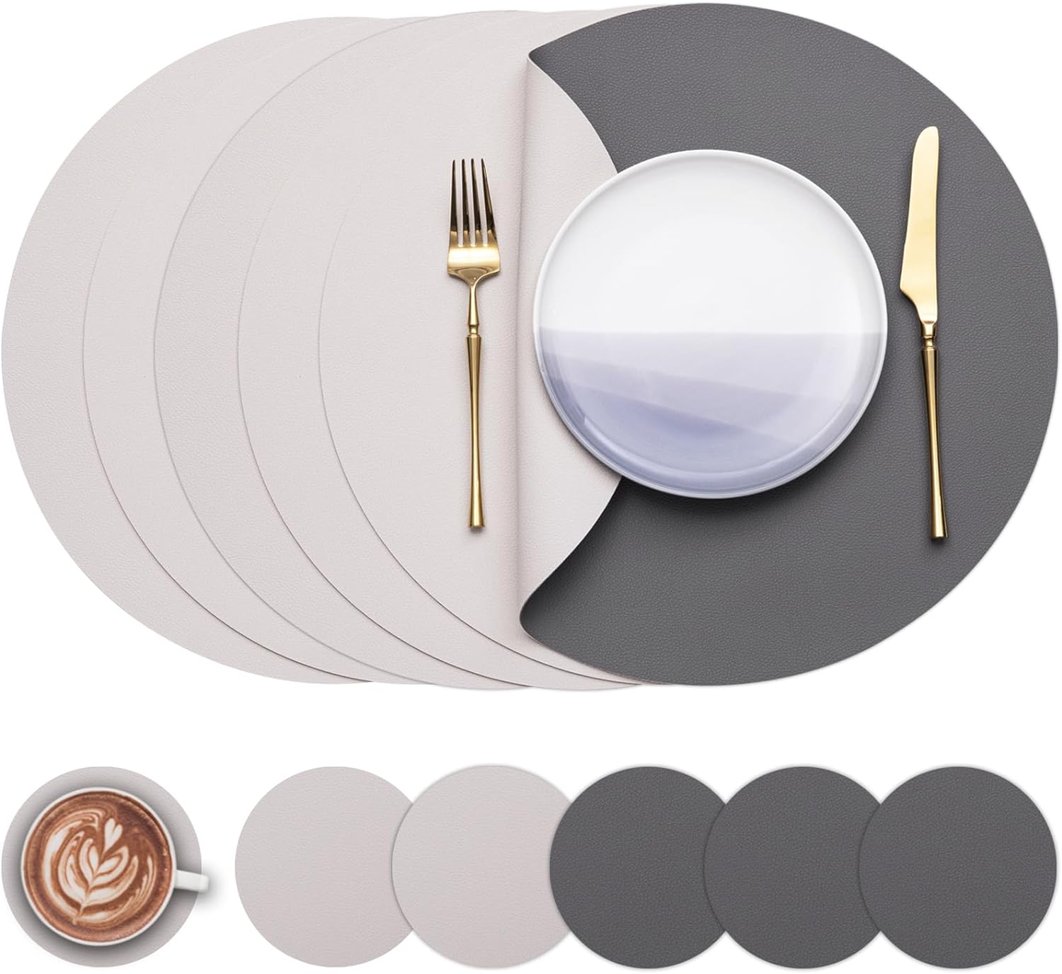 Myir JUN Round Table Placemats Set of 6 Faux Leather Place Mats and