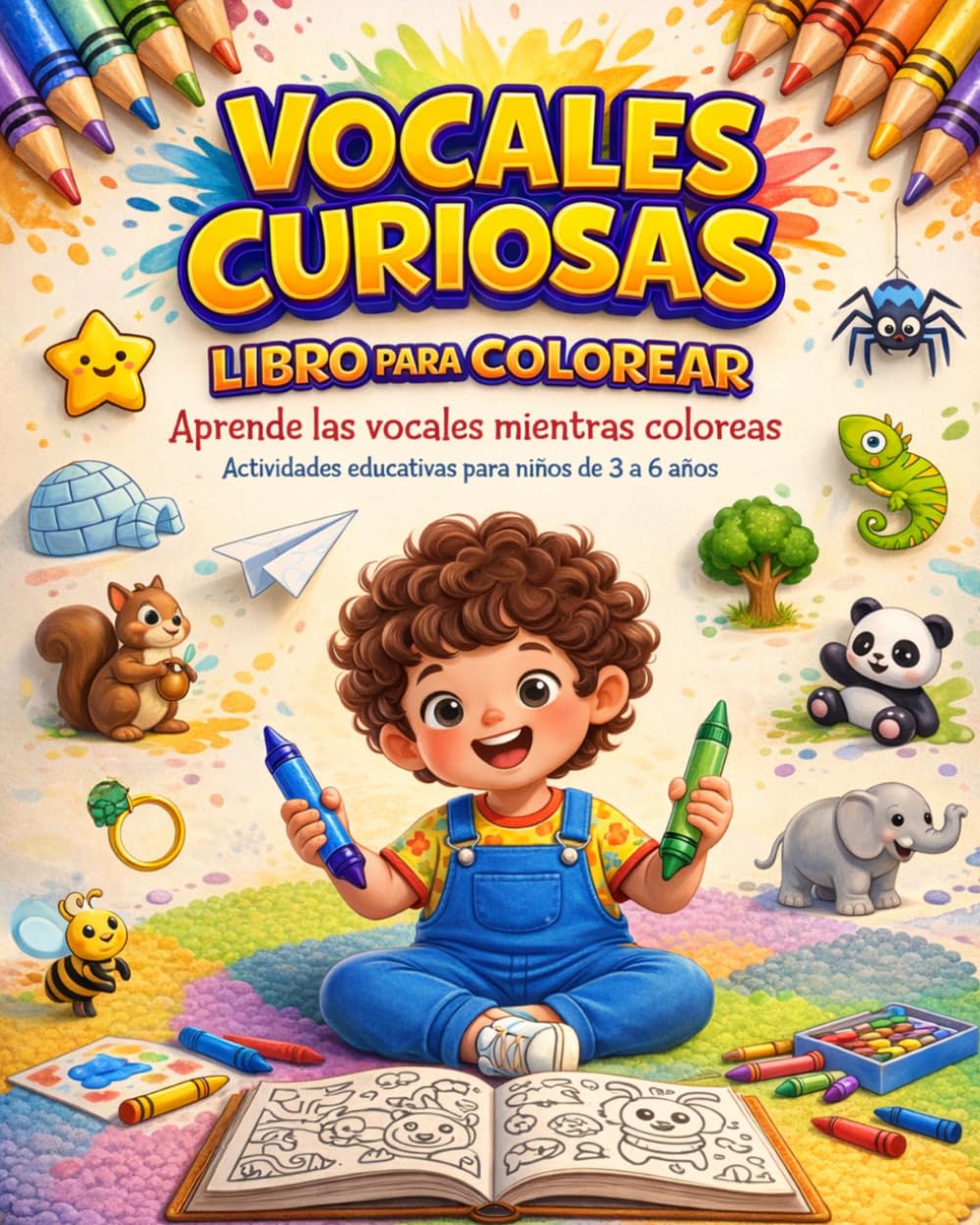 Vocales Curiosas Libro para Colorear: Aprende las vocales mientras coloreas Actividades para niños de 3 a 6 años