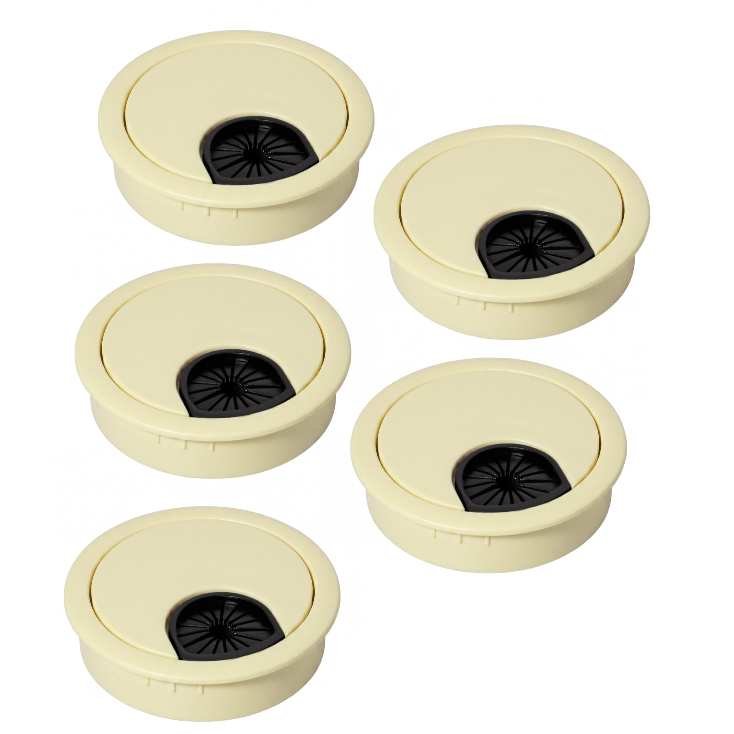 Signite 5 Pcs Plastic Desk Cable Grommet 2-1/2" – Durable Desk Hole Cover for Wire Management, Desks Cord Grommet for Workstations, Tables, Countertops 60mm Hole Cover for Home/Office - (Ivory)