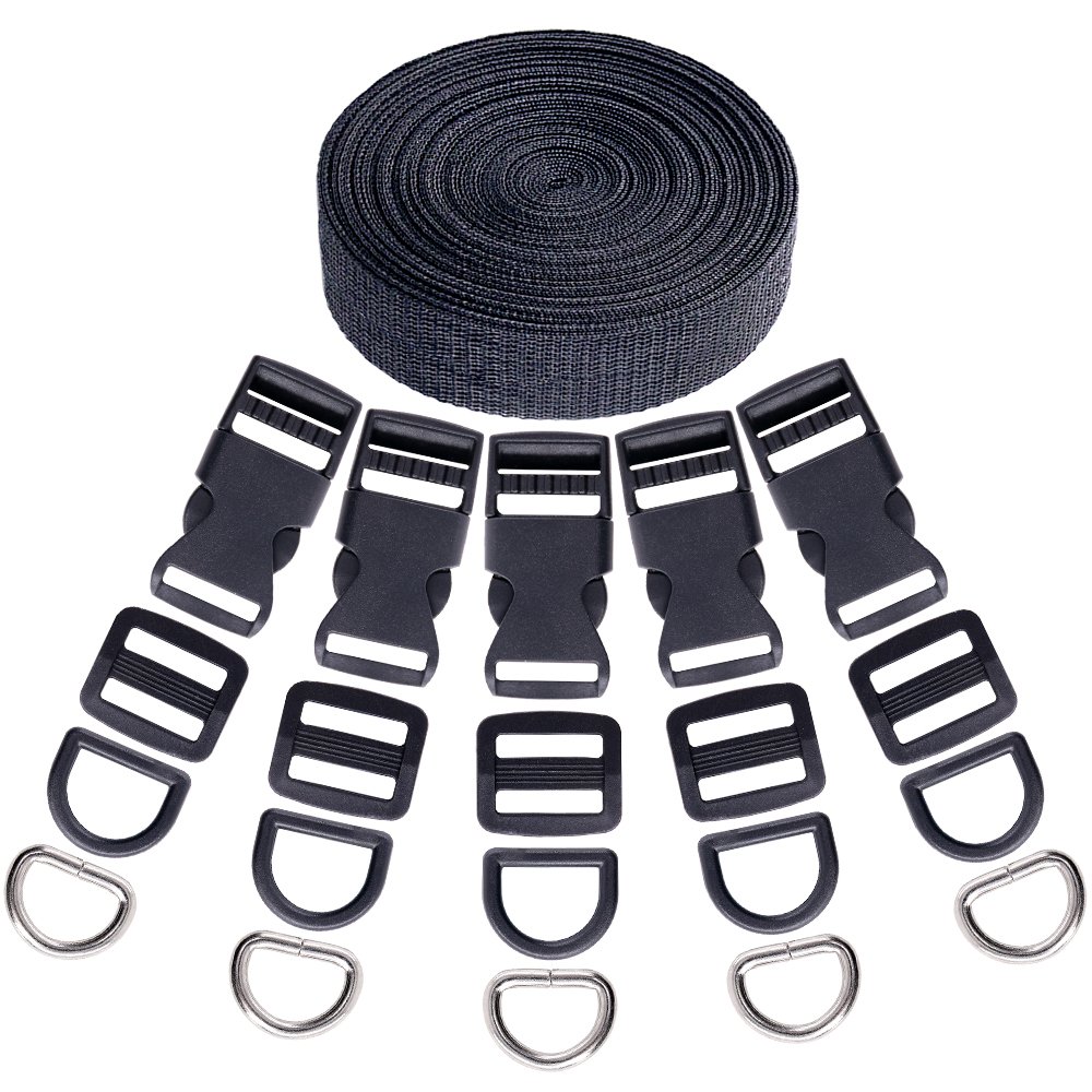 Swpeet 30pcs Flat Heavy Duty Dual Adjustable Side Release Plastic Buckles, silver, 15 mm