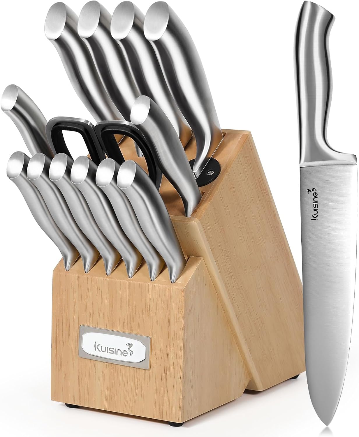 Kuisine Premium Sharp Knife Set Carbon Steel Forged,Ergonomic Handle Knife Block Set,Kitchen Block Knife Set,Chef Knife Set Built-in Sharpener(Silver Pro, 15PCS) Kuisine Premium Sharp Knife Set Carbon Steel Forged,Ergonomic Handle Knife Block Set,Kitchen Block Knife Set,Chef Knife Set Built-in Sharpener(Silver Pro, 15PCS)