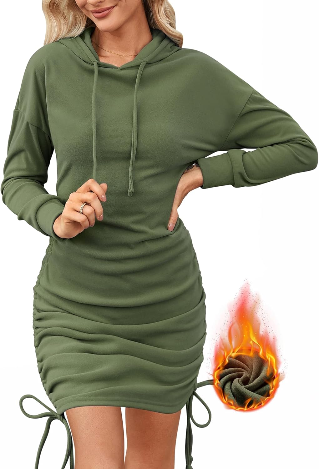 Aottori Women Hoodie Sweatshirts Dress Long Sleeve Hoodies Dress Casual Ruched Drawstring Pullover Jumper Tops