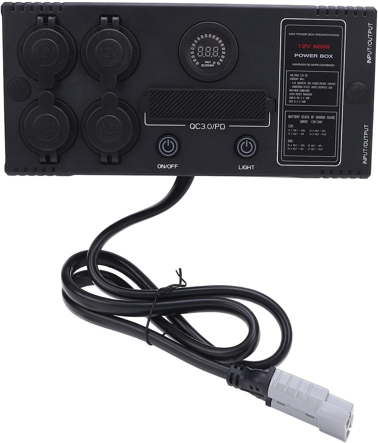 12V Mini Power Box Portable Control Hub Anderson Plug QC 3.0 Port LED Light Power Hub Distribution Box for Outdoor Adventure