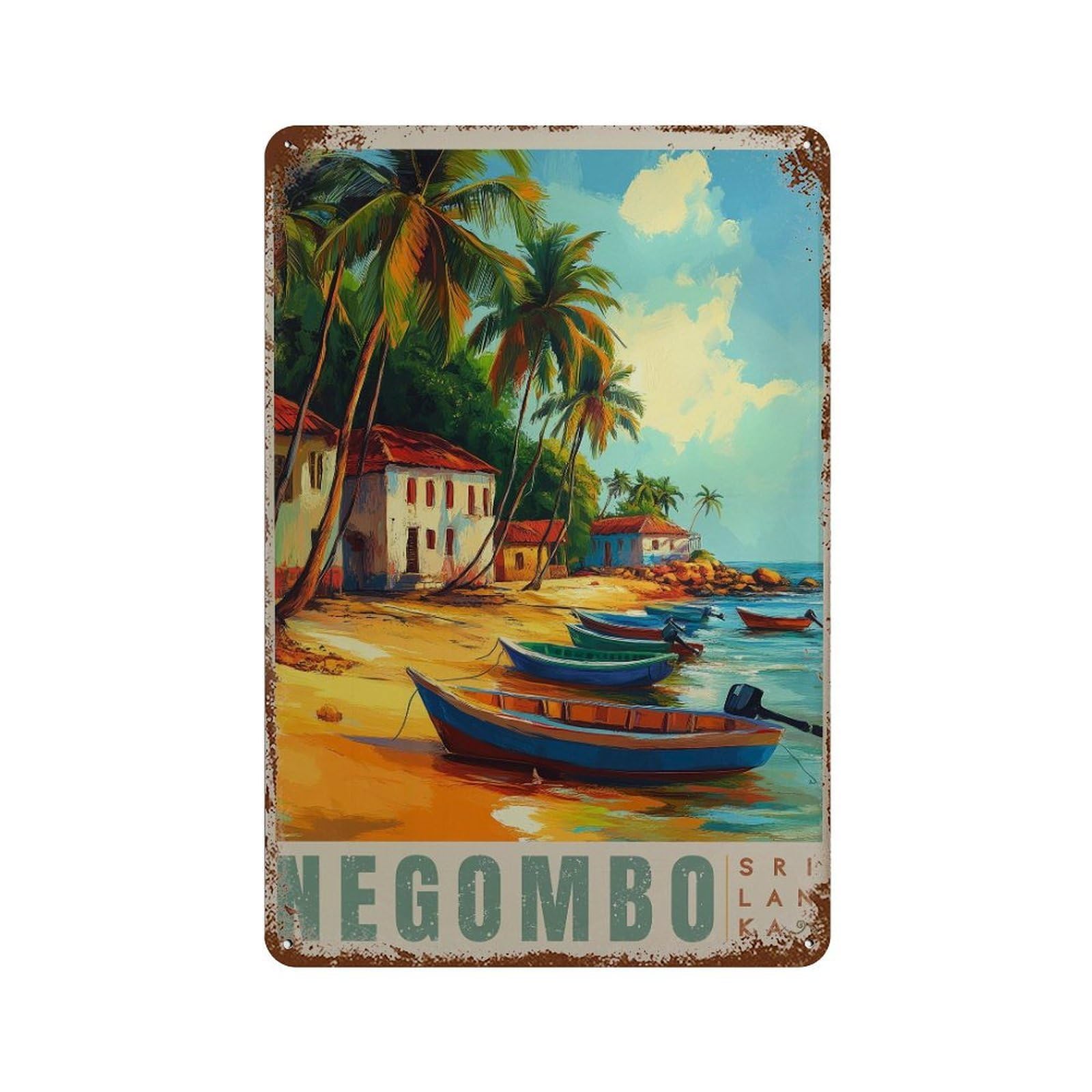 xiaoxiaoshen Negombo Sri Lanka Travel Tropical Beach Scene Multiple Sizes Wall Decor Art Metal Tin Poster Modern Home Decor Art Home Bar Shop Decorations Vintage Sign 30x20cm