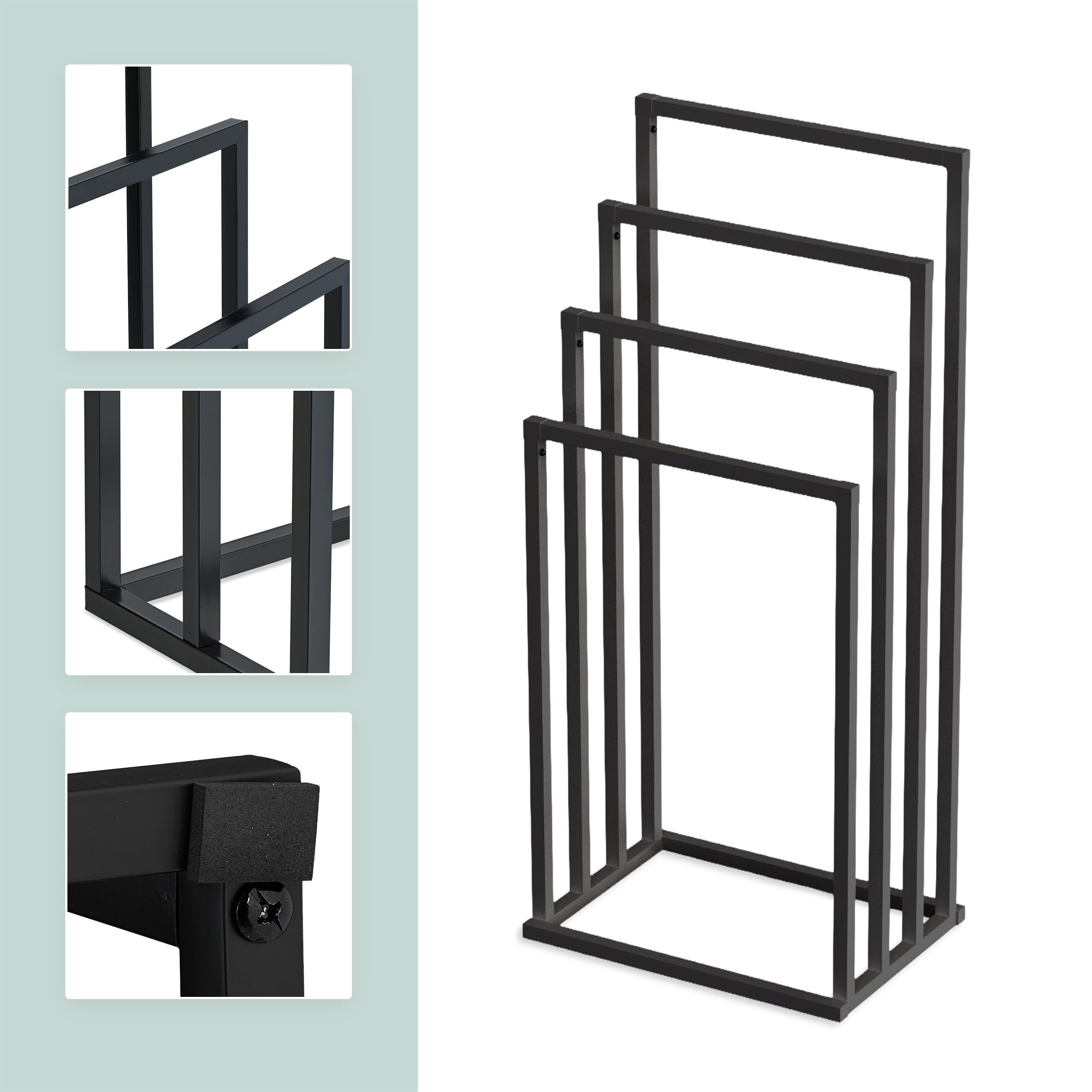 Relaxdays Porte-Serviettes, 4 Barres spacieuses, Non Fixe, pour la Salle de Bain, H x L x P : 96,5 x 45 x 29 cm, Noir