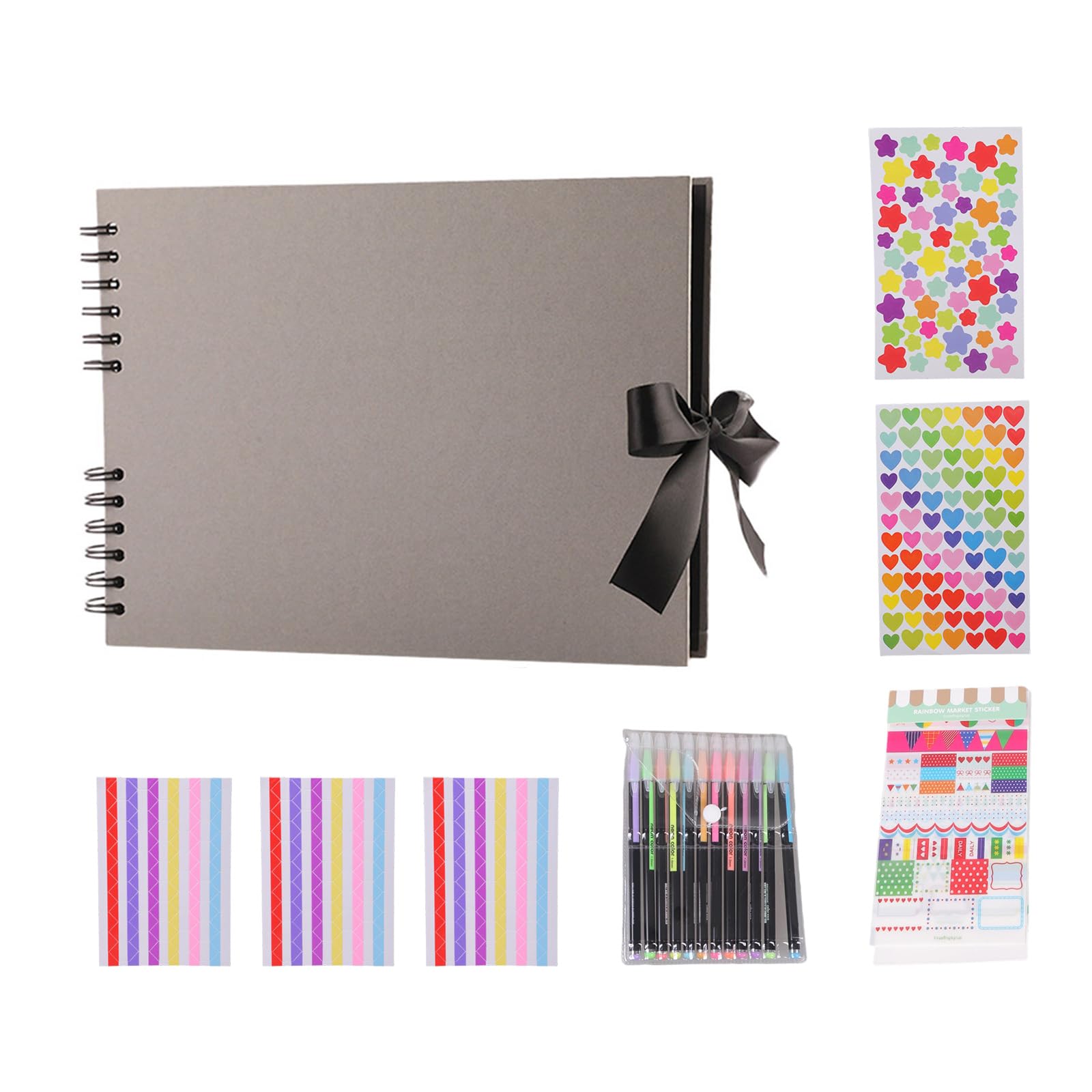 Book with 80 Pages and Accssories Scrapbooking Photo Album Ribbon Wedding Guest Book for Creative Projects Photo Album