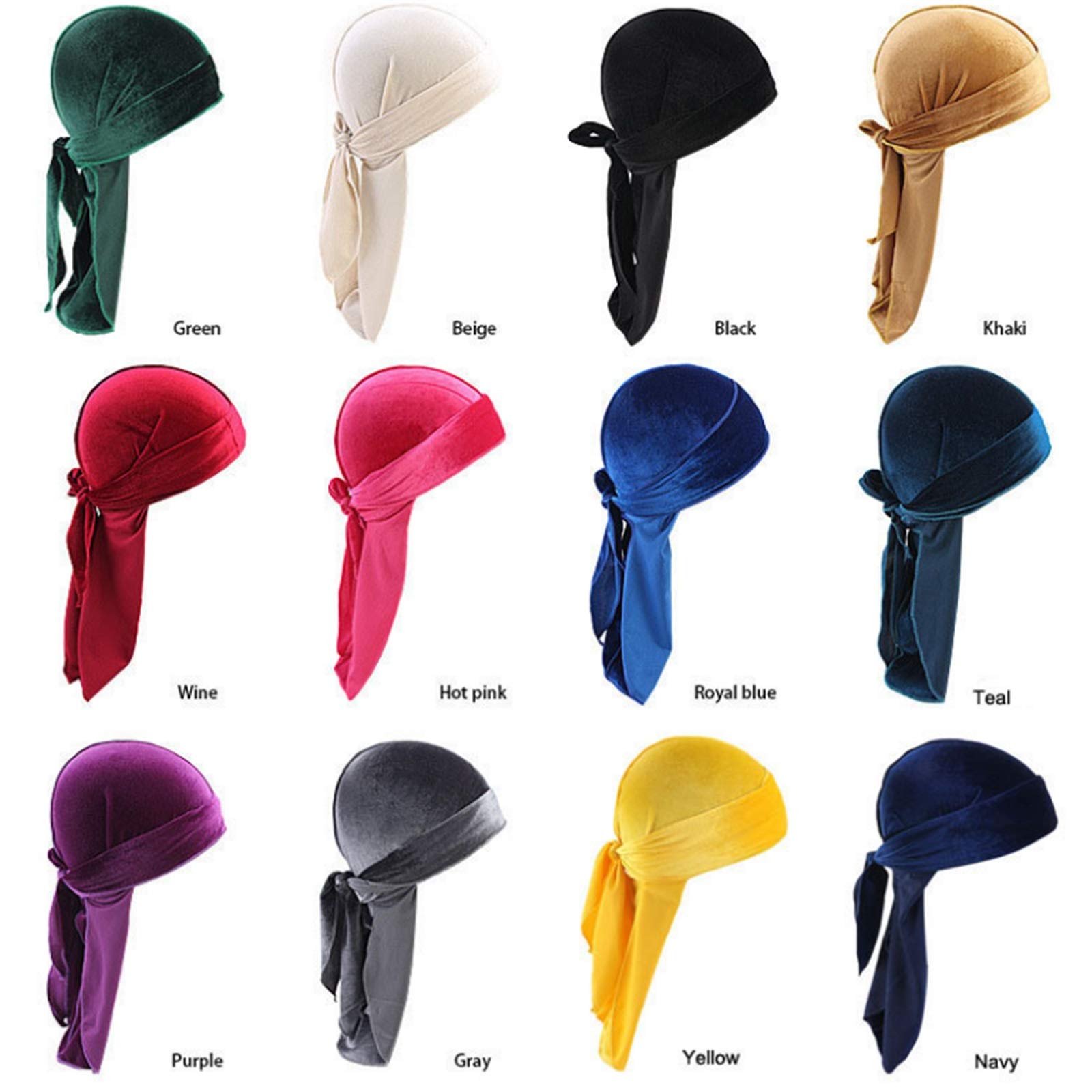 Costume de Marche pour Dames Chapeau Turban 5pcs Dames Velours Longue Queue Pirate Chapeau Long Streamer Chapeau Baotou Chapeau Respirant (Couleur : Vin Rouge, Taille : Taille Unique) (Bleu Royal Tail