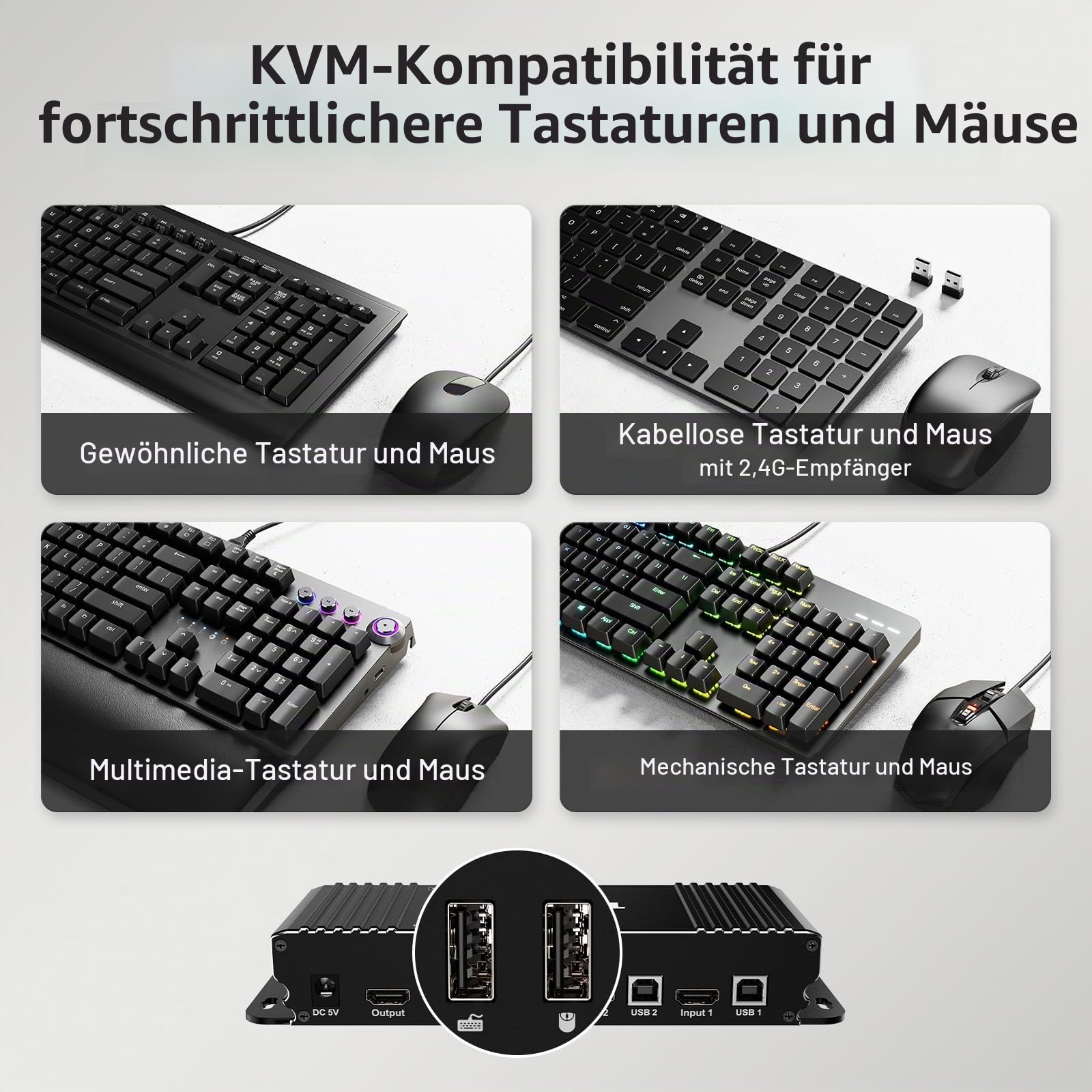 TESmart 2 Port HDMI KVM Switch 4K 3840x2160@60Hz 4:4:4 mit Tastatur und Maus Pass-Through 2 Stück 1,5m KVM Kabeln unterstützt USB 2.0 Geräte Steuerung von bis zu 2 Computern/Servern/DVRs-schwarz
