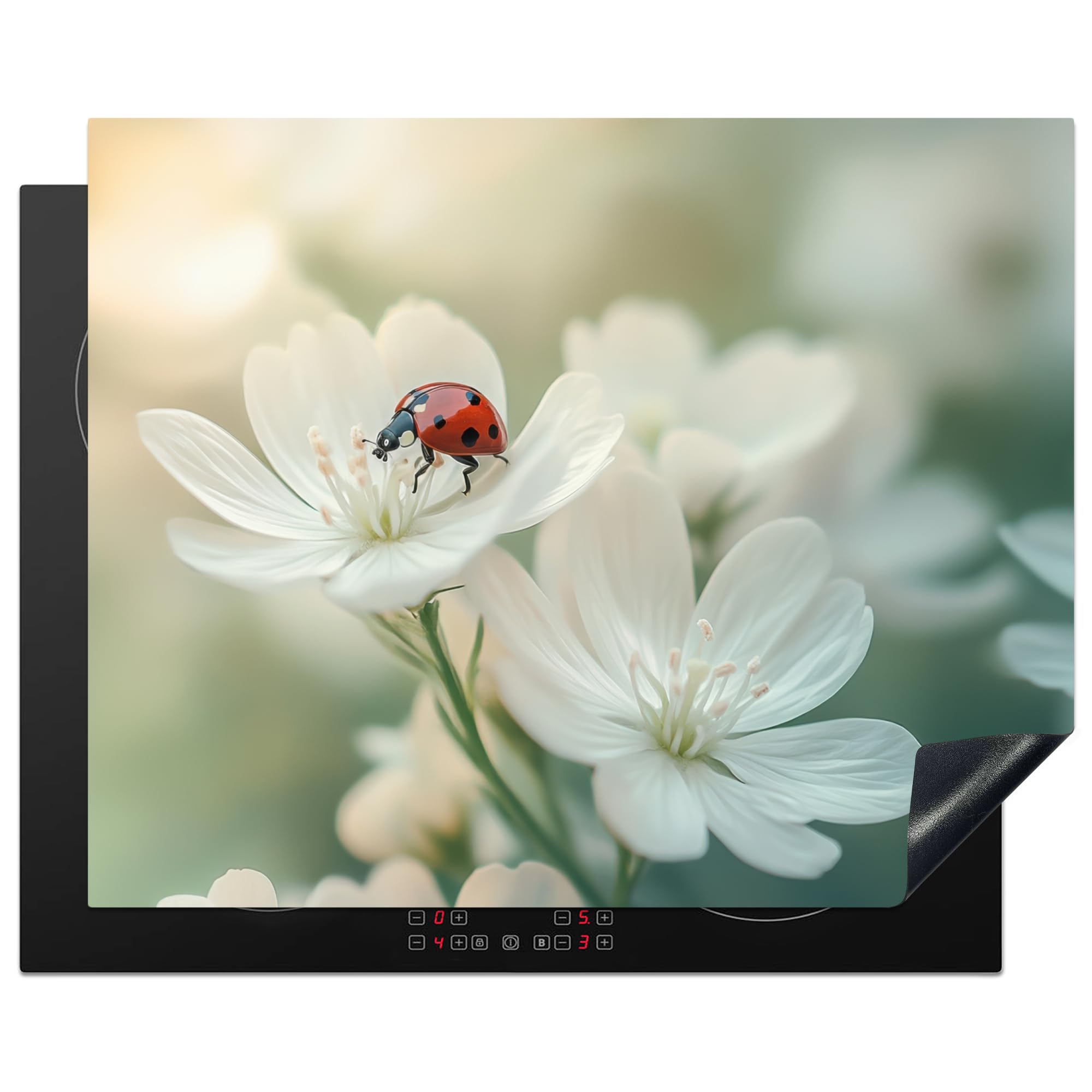 KitchenYeah© Induction Hob Cover Protector Mat 20.5"x25.6" / 65x52 cm Kitchen Universal Ceramic Covers for Electric Cookers Vinyl Ladybird - Flowers - White — image 1