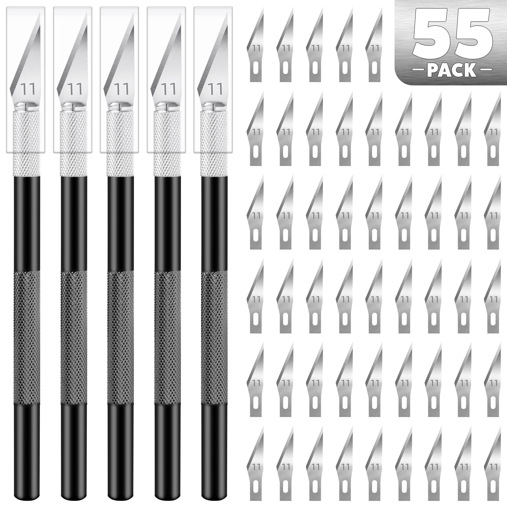 TIFICAL 55 PCS Exacto Knife Set, 5 Piece Craft Knife and 50 Additional SK5 Blades, Hobby Knife for Miniatures, Professional Exacto Knife for Crafting,