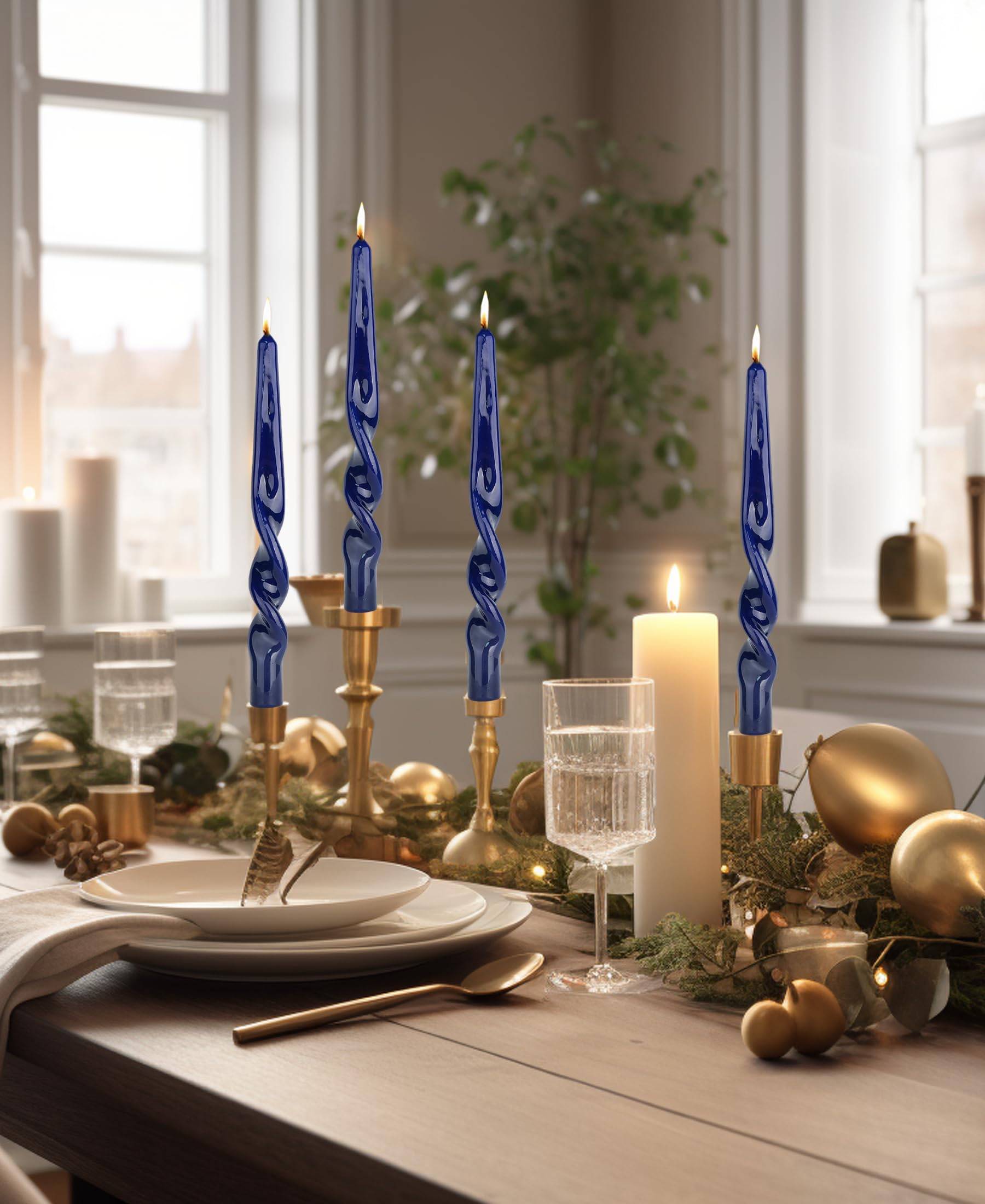 LPUSA Candele coniche a spirale blu navy, candele coniche intrecciate, per feste, matrimoni, cera, non profumate, antigoccia, regalo di Natale, 25 cm, 4 pezzi (blu navy-A