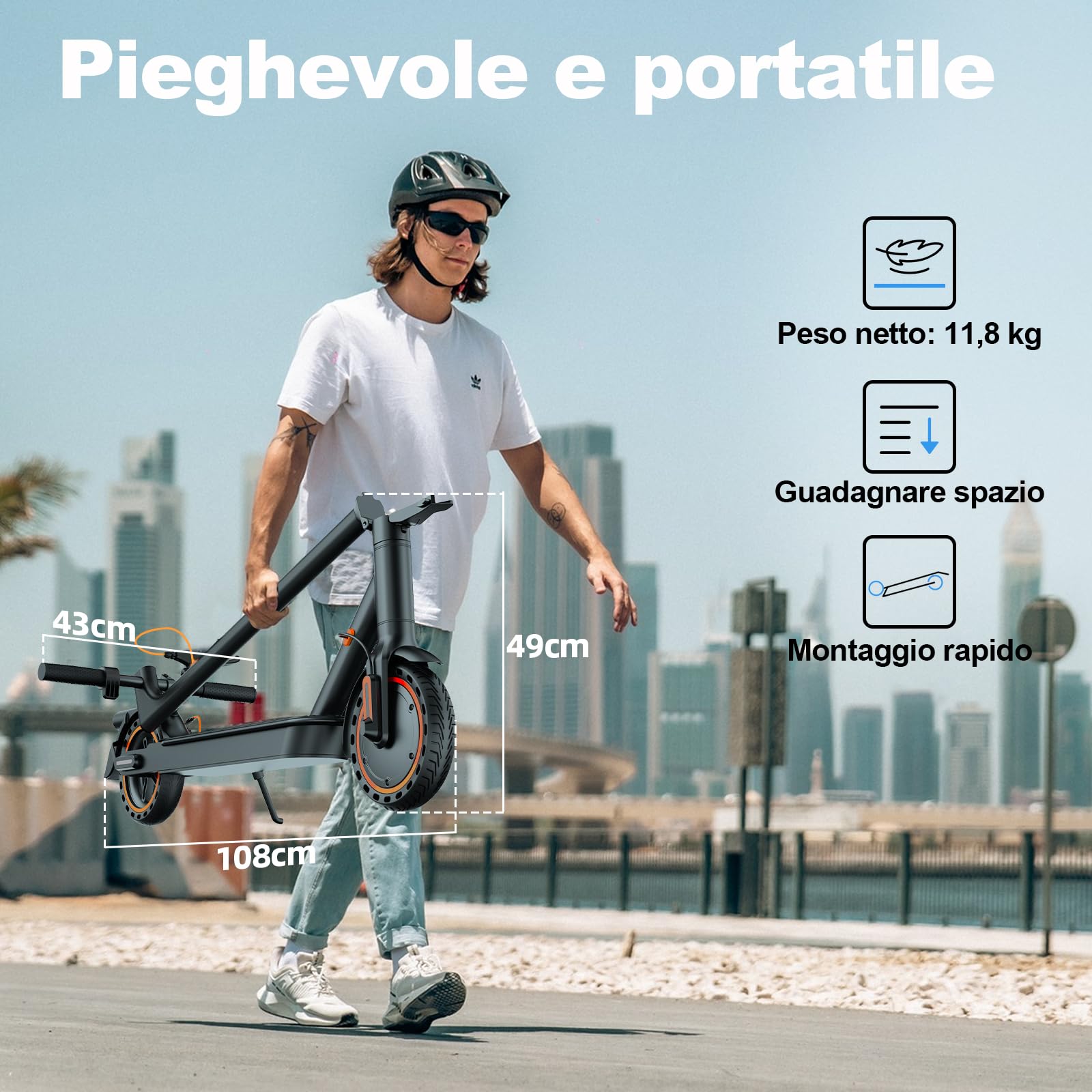 T3 Monopattino Elettrico Adulto Ultraleggero Antifurto-35KM Autonomia, 25 Km/h,350W,Indicatore di Direzione, e App, 8.5" Pneumatici Solidi,E-Scooter Pieghevole, Sistema Controllo Doppia Frenata