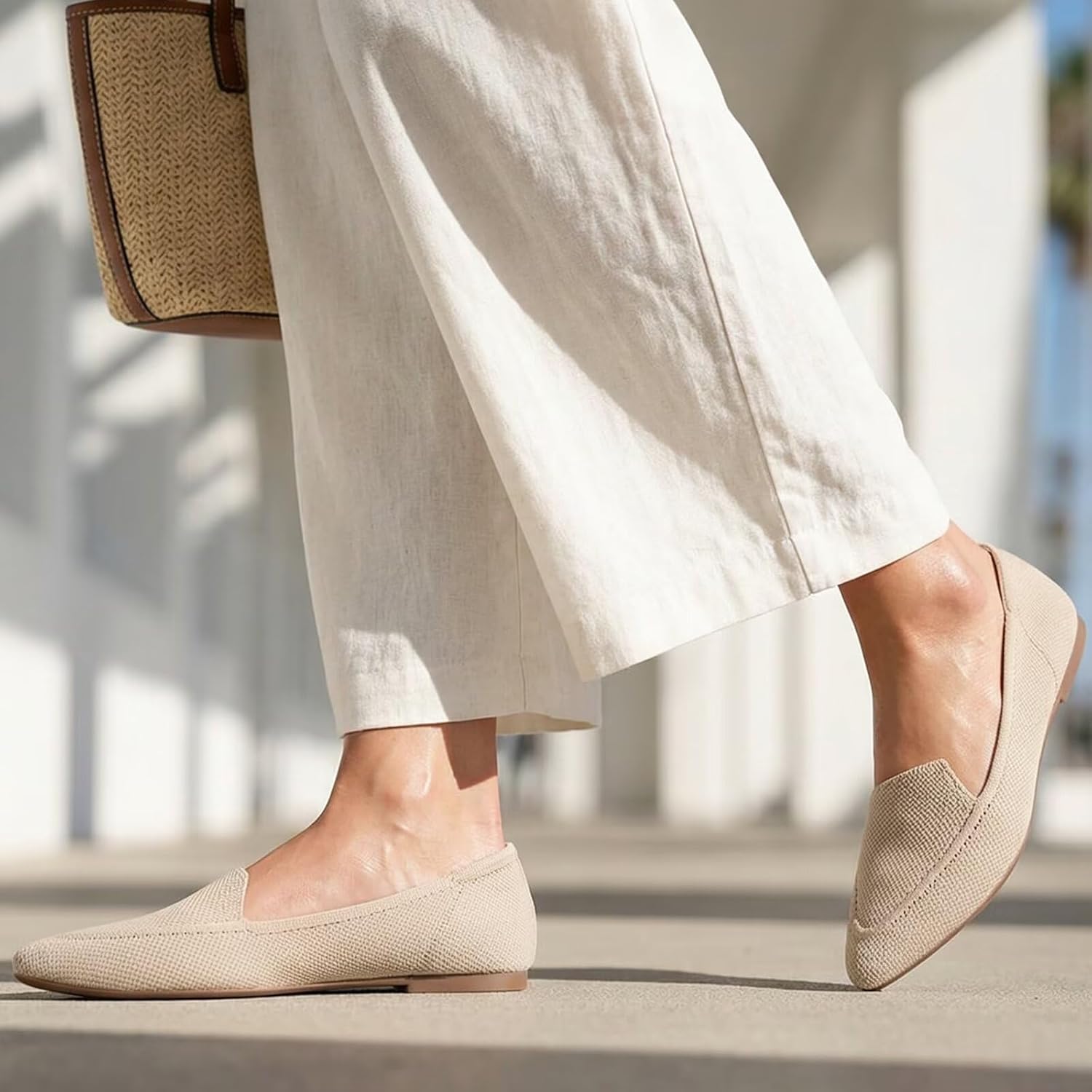 poemlady Women’s Ballet Flat Shoes Dress Knit Pointed Toe Slip On Ballerina Walking Flats Shoes for Woman Casual Comfort Soft