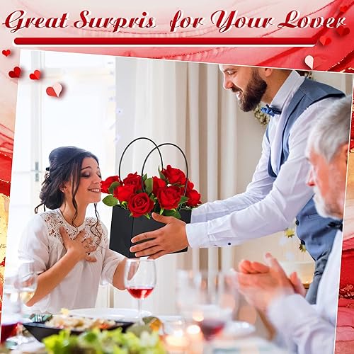 Miniatura 7 de Geelin 30 bolsas de regalo de flores, bolsas de papel para ramo de flores, caja de flores rectangular para arreglos, caja de ramo impermeable con