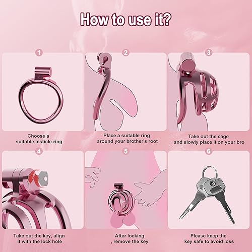 Miniatura 3 de Jaula de castidad masculina, jaula de plástico ligera con 4 tamaños de anillos y cinturones de castidad, dispositivo de castidad con cerradura