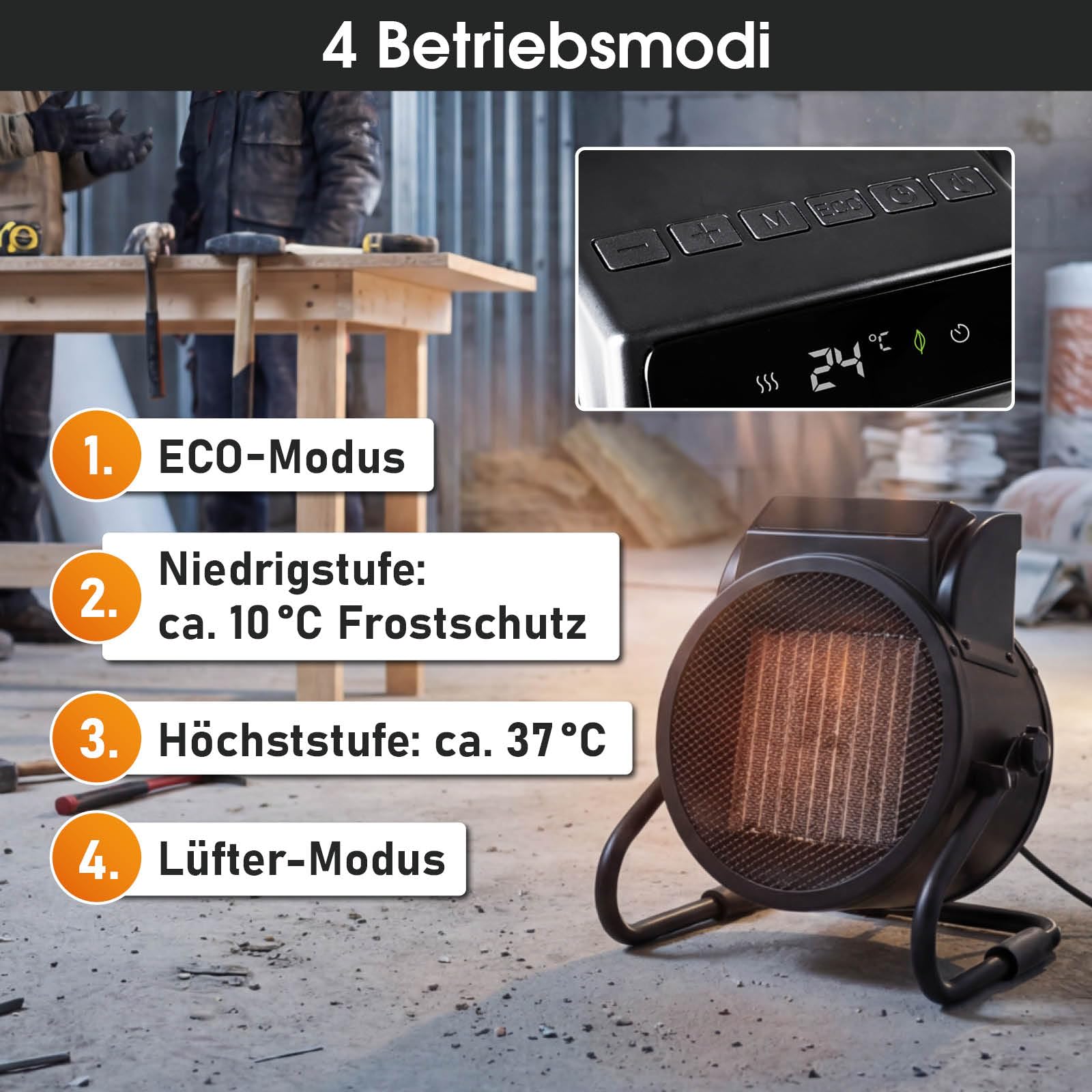 BRAST Keramik Heizlüfter 3000W | mit Temperaturfühler | LED-Bedienfeld