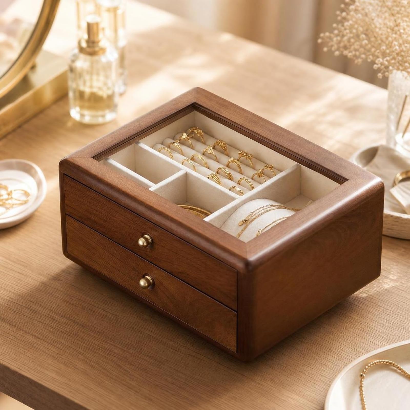 Joyero con Tapa Cristal Elegante, 2