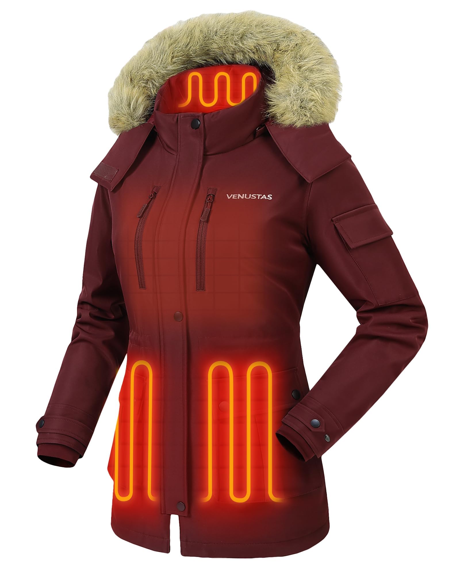Venustas Women's Heated Parka Jacket with 10H Battery Life, Water-Resistant Windproof Coat with Waist Drawstring Hood