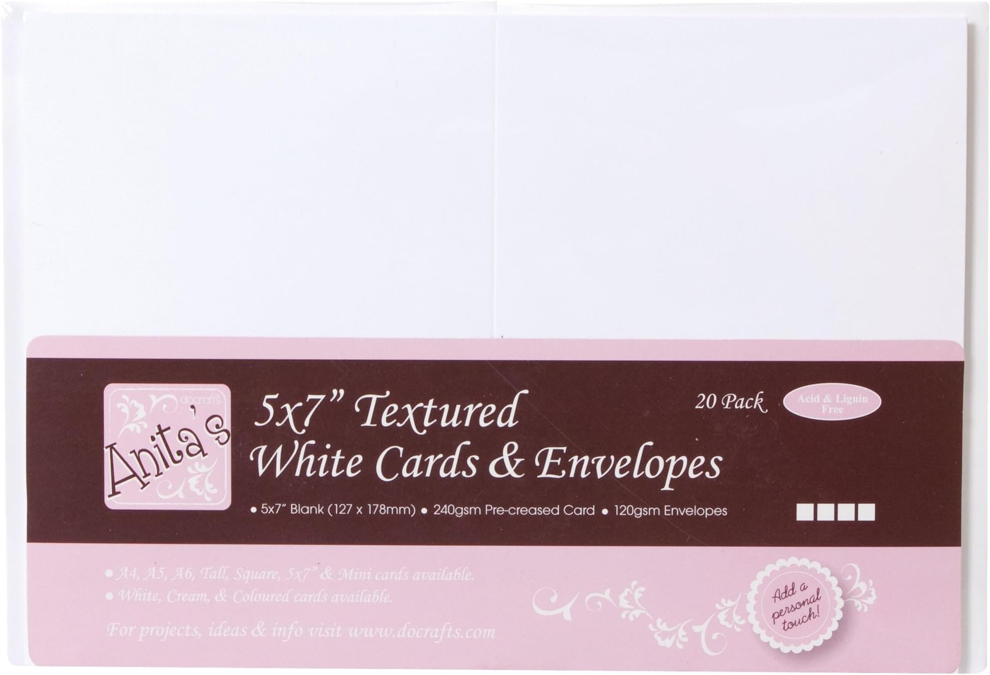 Anita's Plain, Blank Cards & Envelopes, 5 x 7, White, Pack of 20, 240gsm, for Home, Wedding, Birthday, Christmas, Thank You, Art & Craft, Scrapbooking Supplies, Baby Shower, Card Making