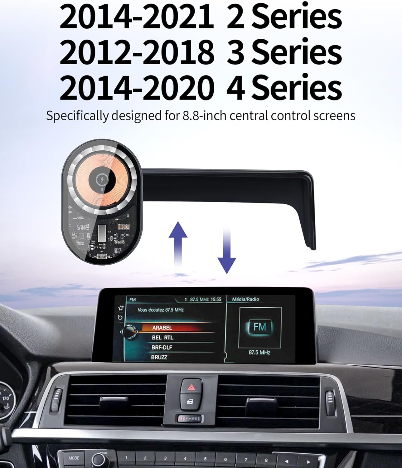 Wireless Charging car Phone Holder for 2012-2018 BMW 3 Series /2014-2020 4 Series/2014-2021 2 Series Accessories 8.8-inch Screen Fixed Clip,360° Rotation