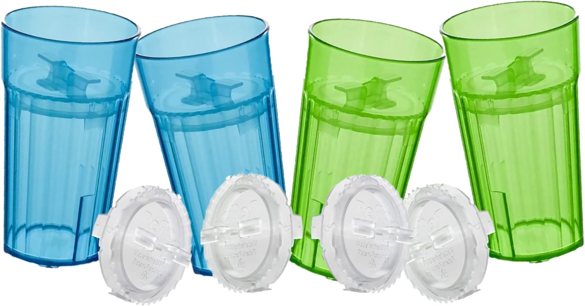 Reflo Smart Cup (Blue & Green 4-Pack) Now Unbreakable, Open-Rim Transition Training Cups For Toddlers, 360 Free-Flow, No Suction - USA Made