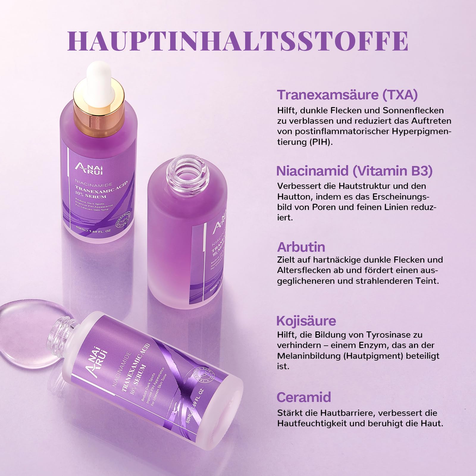 ANAiRUi 10% Tranexamic Acid Serum 50 ml, Dark Spot Correcting Serum with Tranexamic Acid + Hyaluronic Acid + Niacinamide - Image 2