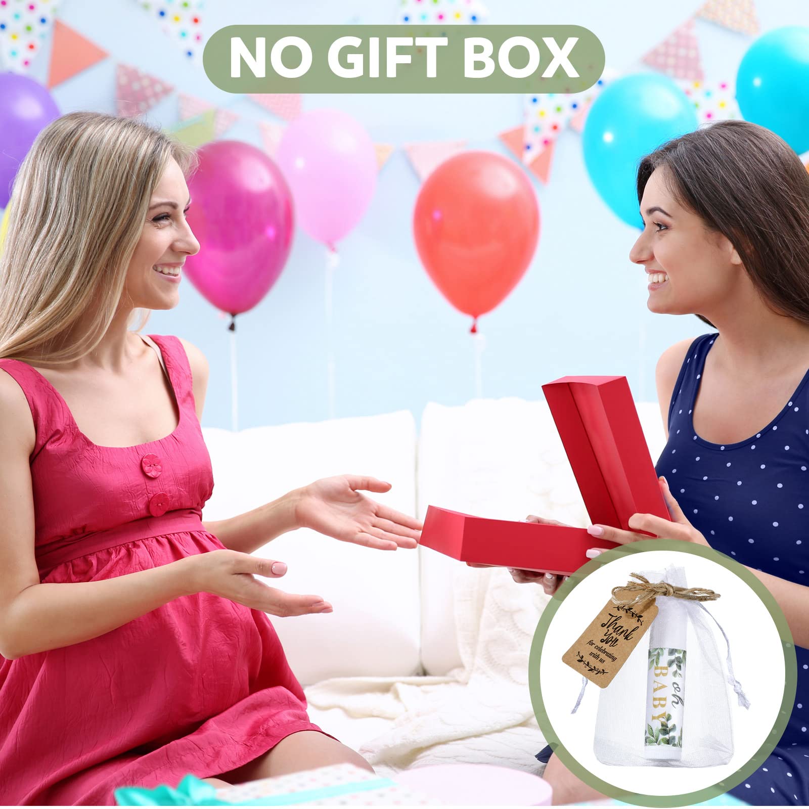 50 Pcs Baby Shower Lip Balm Gift Set Souvenirs with 100 Pcs Organza Bags Thank You Tags 20 Meters Rope Baby Shower Party Favor for Guest Kids Gender Reveal Neutral Party Supplies (Leaves)