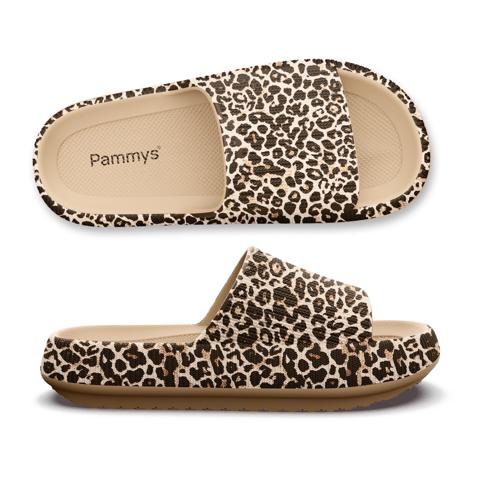 PAMMYS Originals Damen-Sandalen - Bequeme Sommer-Slides aus 100% Eva - Vegan & BPA-Frei - rutschfeste Badelatschen für Strand, Stadt, Garten & Pool - Leopard - Größe 40/41