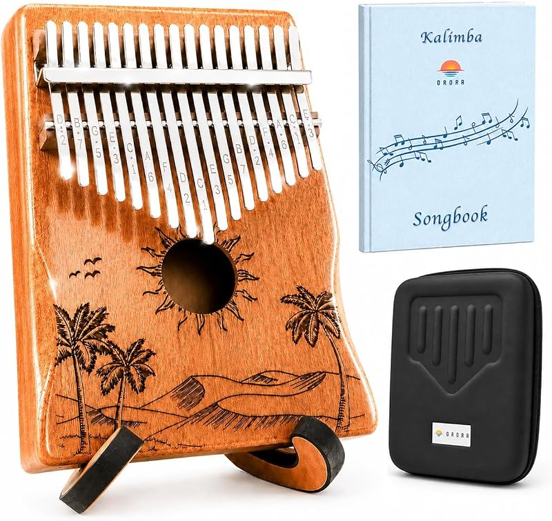 ORORA Kalimba 17 Keys Thumb Piano with 25-Song Songbook | Case & Stand | Varnished wood finger piano with protective case, stand, tuning hammer & accessories | Musical instrument gift for beginners