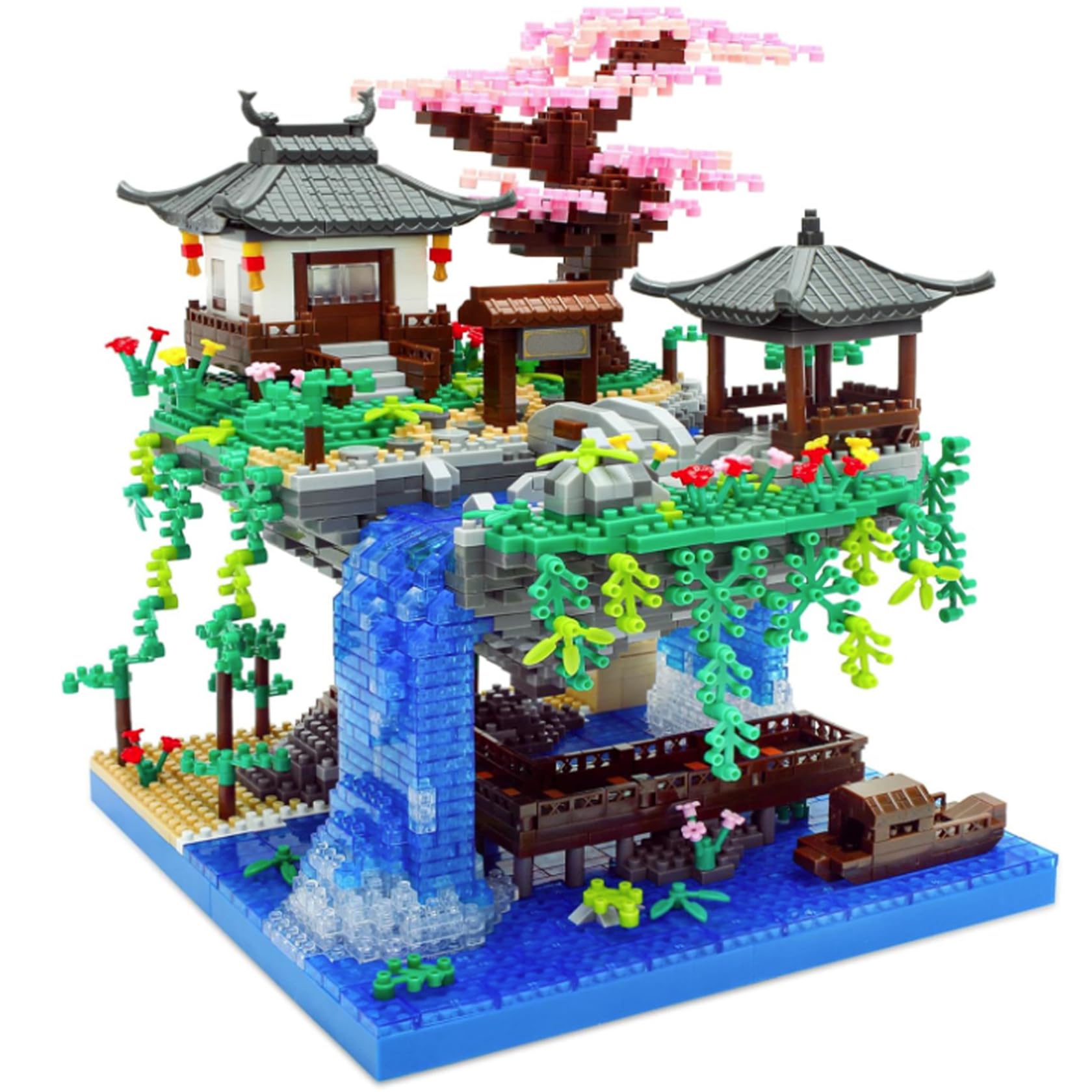 Weddflower Building Blocks SetPeach Blossom Micro Light Up Building Blocks Set for Adults 3 Mode Chinese Traditional Architecture Adult Building Block Set Birthday Gift with String Light