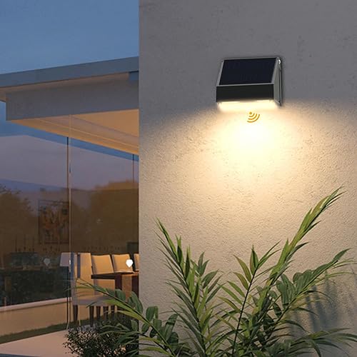 Luz solar para valla, doble CCT 4000K 3000K luz solar de pared al aire libre, impermeable, 1000 lúmenes, mini sensor de movimiento, iluminación
