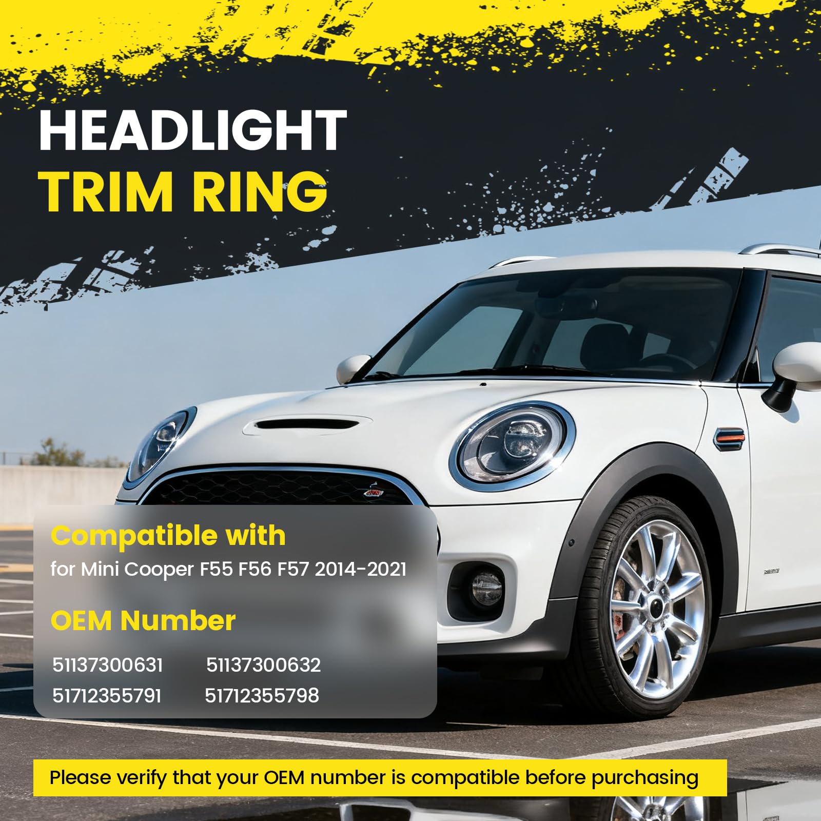 2 unidades Anillo Decorativo Para Faros Delanteros Compatible con MINI COOPER F55 F56 F57, Cubierta de Anillo para Faros Delanteros OEM 51137300631, 51137300632, 51712355791, 51712355798