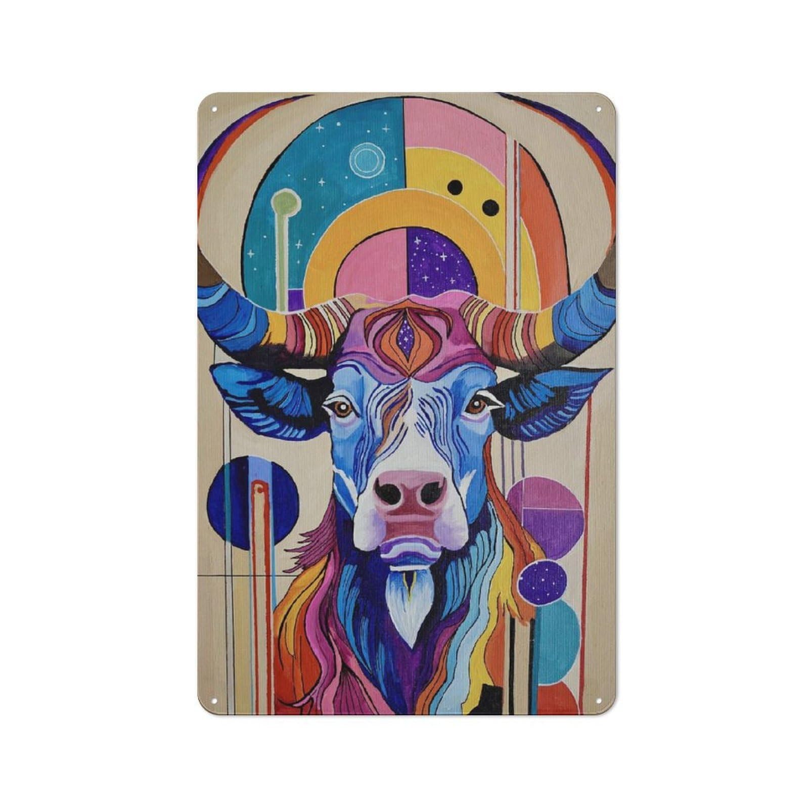 Junmoney Style-4 Metal Plaque 30X20cm With Halo Of Horns For Hallway Wall, Rustic Decor, A Metal Wall Feature For Hallways And Entrance Areas