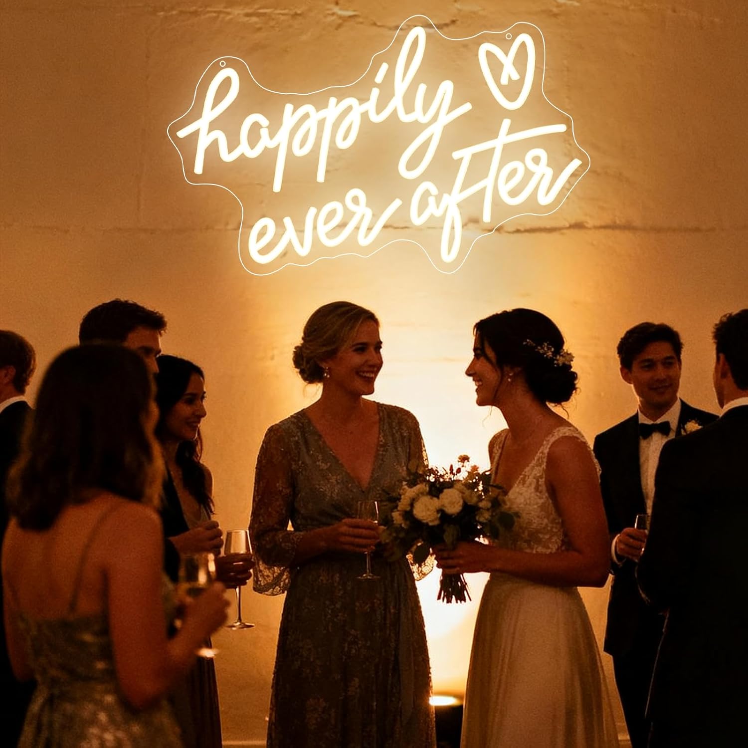 Happily Ever After Neon Sign Light, Wedding Led Neon Lights for Bachelorette Bridal Engagement Party Decoration Bridal Shower Wall Decor Valentine's Day Night Light Dimmable USB Powered(16.9"*10.6") - Image 2