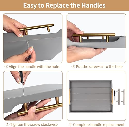 Miniatura 8 de Bandeja de mesa auxiliar  Bandejas otomanas grandes para salas de estar  Bandeja de madera para servir con asas (2 juegos)  Bandeja de madera para