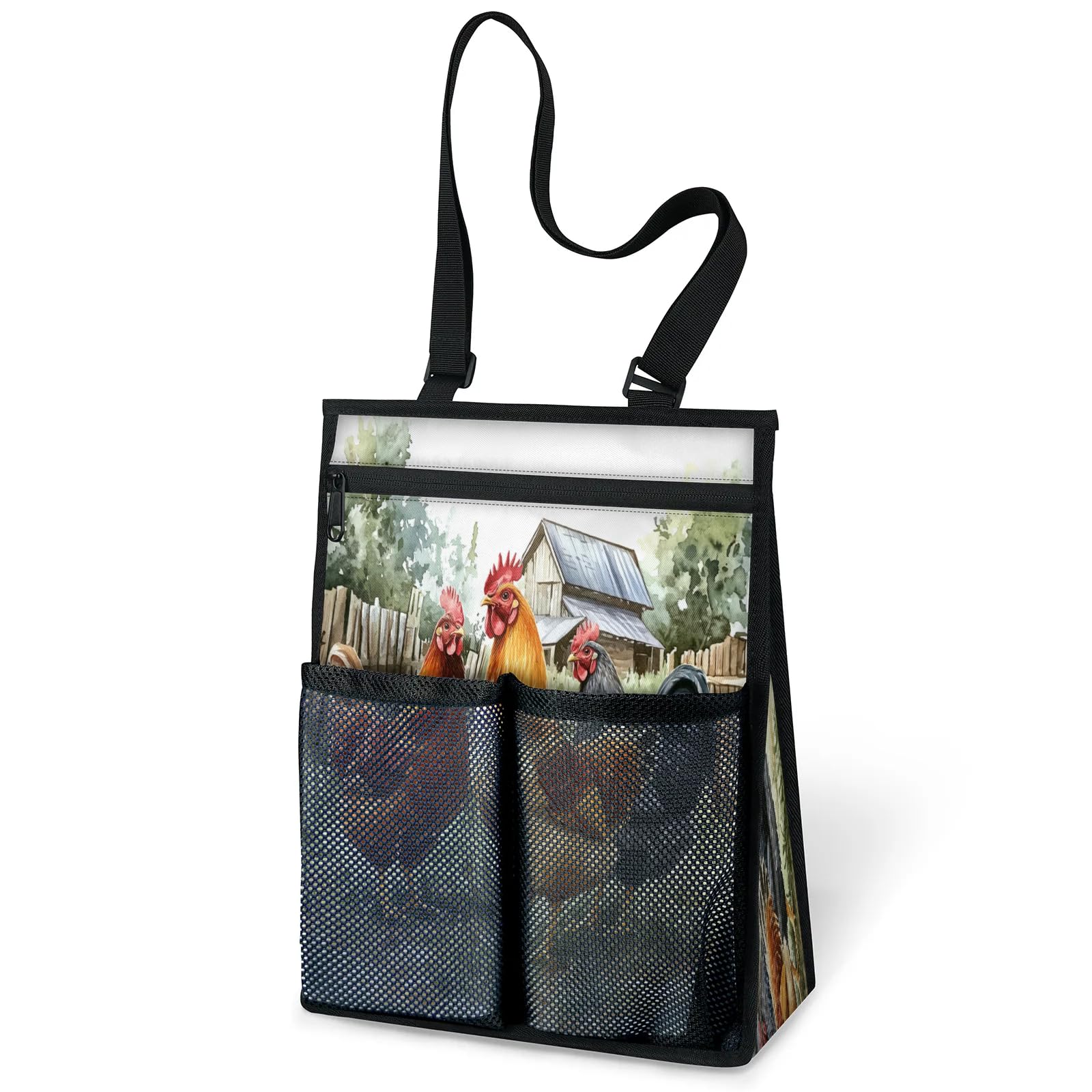 Ourtheme Watercolor Farm Chickens Rooster Portable Shower Bag for Travel Gym Camp Beach Tote Shower Caddy Bags Hanging