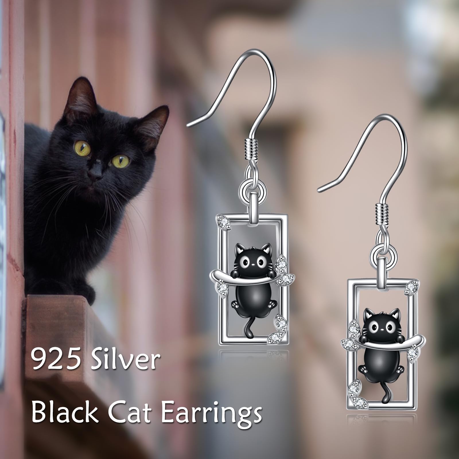 Pendientes colgantes de plata de ley 925 con diseño de gato negro, paz, pato, flamenco, circonita, sandía, gato, joyería de regalo para mujer