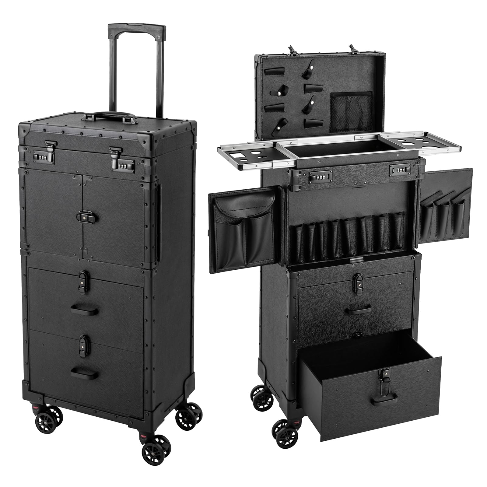 ZeStarDair Makeup Rolling Case Professional Makeup Case with 360° Swivel Wheels Cosmetic Rolling Case Rolling Nail Case for Make Up Nail Hairstylists (Black)