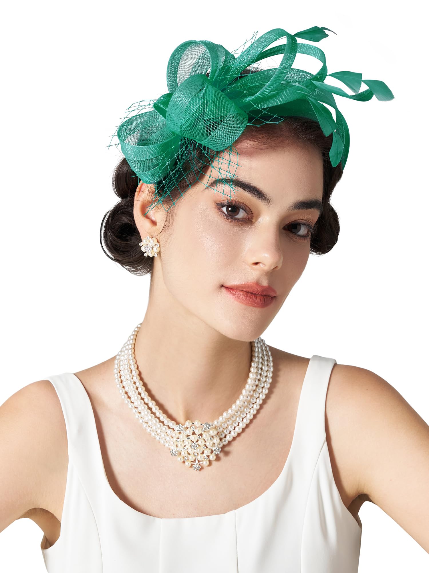 SWEETV Fascinators Headband with Feather, Women's Tea Party Hat for Kentucky Derby, Cocktail, Wedding, Fancy Dress Party