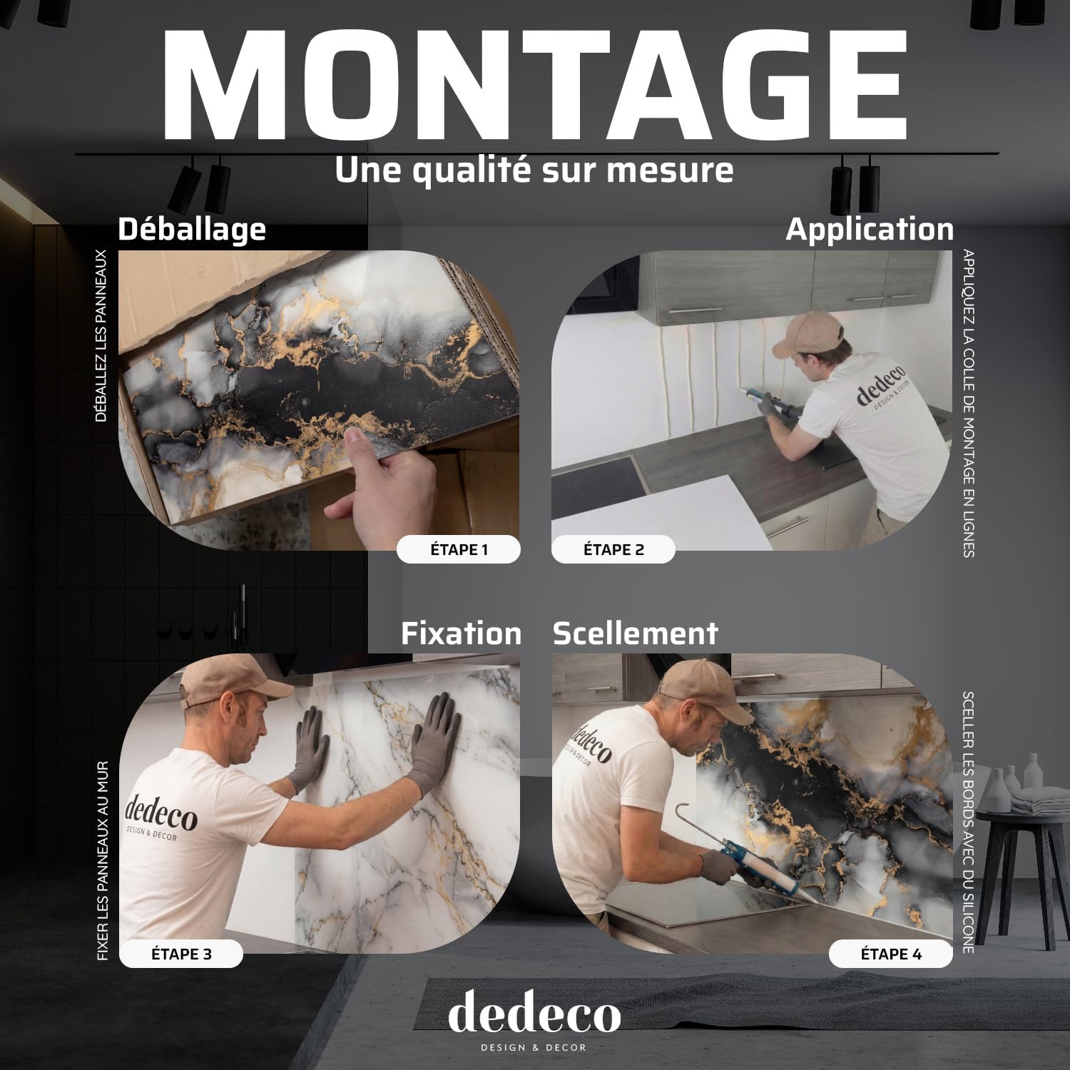 Dedeco - Pannello da cucina con motivo V2 in cemento - 280 x 60 cm alluminio, alzatina per pareti di cucina, impermeabile, resistente al calore, molte misure e materiali, Lacca UV lucida
