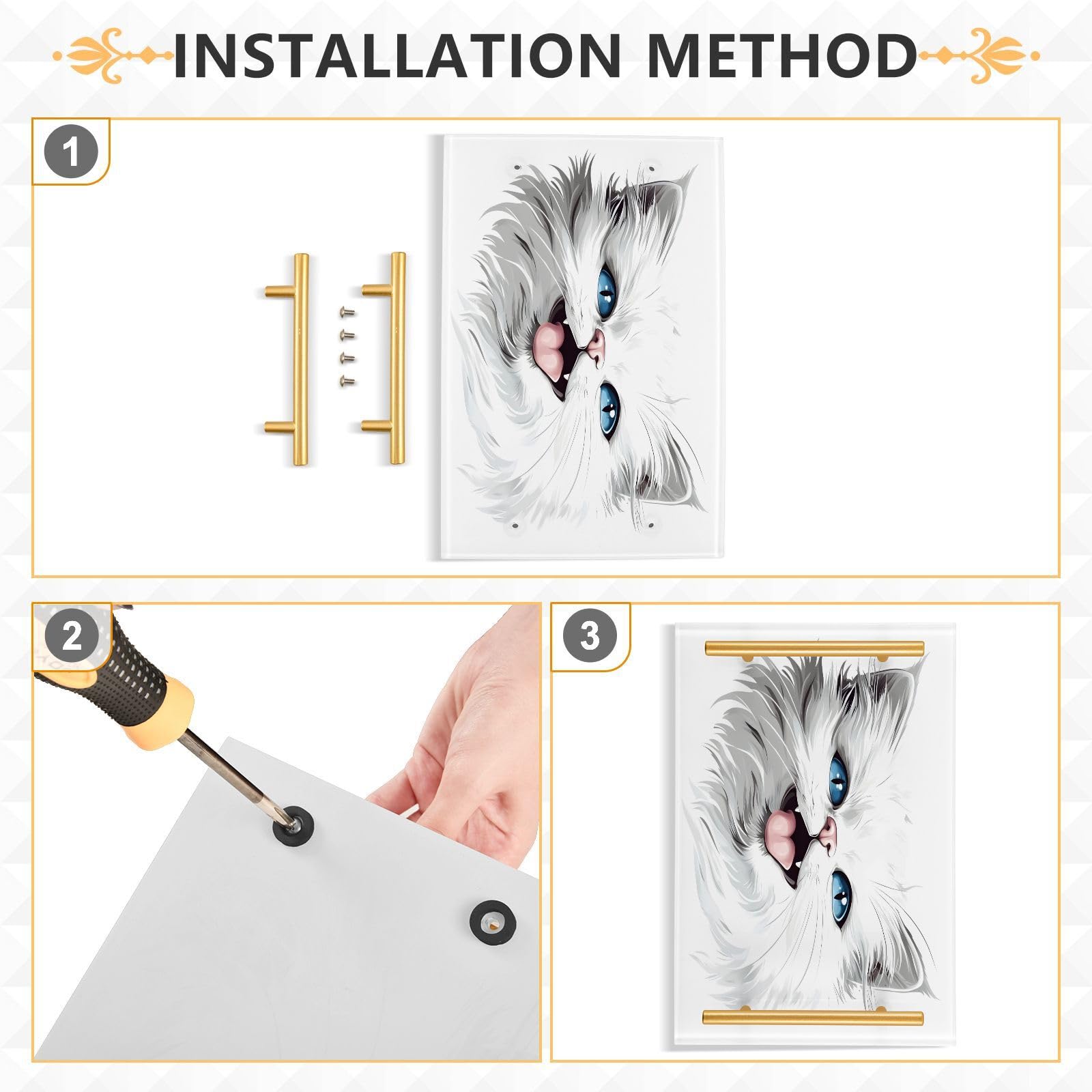 BOESI Graffiti White Cat Tray, Tray with Handles, Countertop Organizer, Decorative