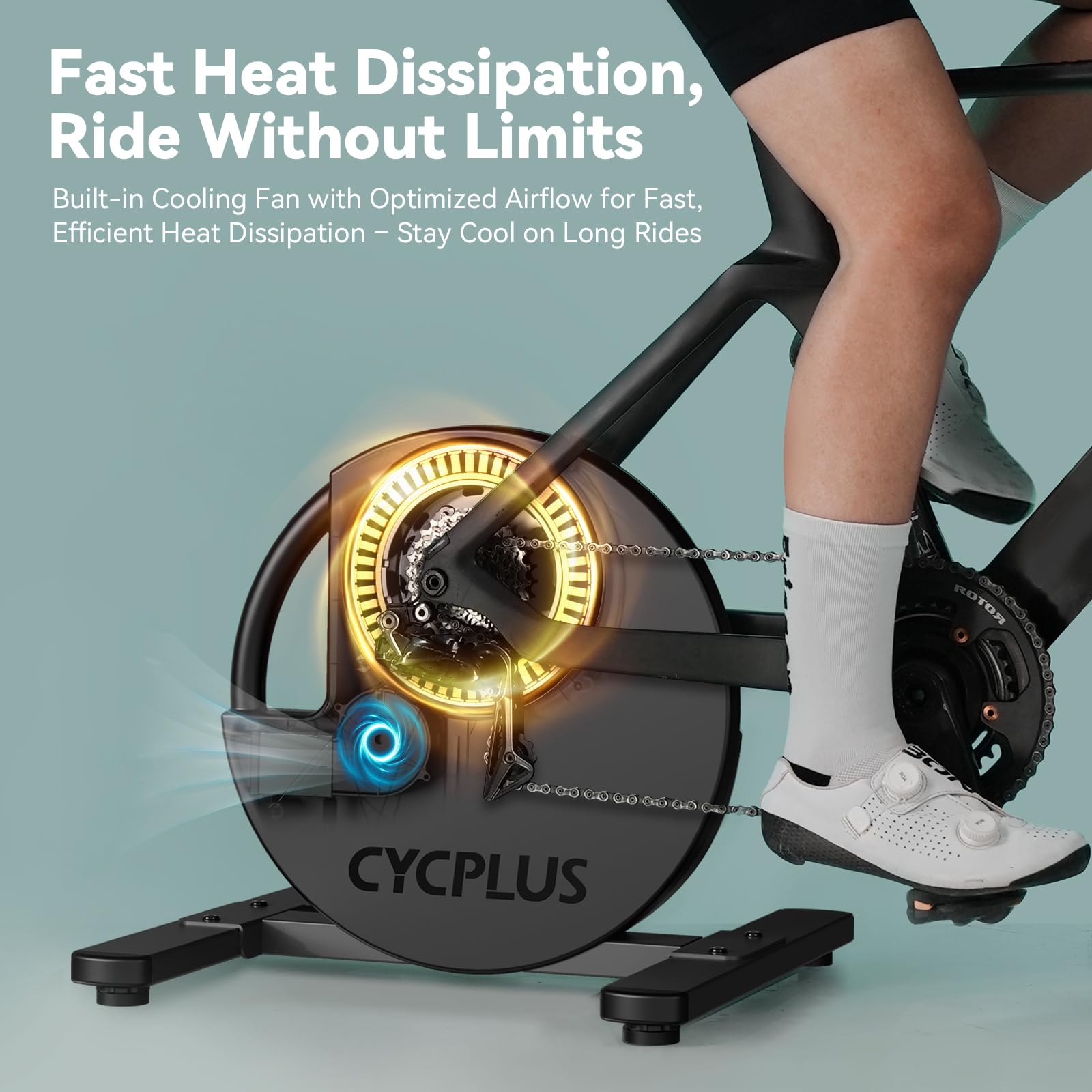 CYCPLUS R200 Smart Indoor Bike Trainer, 2200W Brushless Motor, 19% Gradient Simulator, BLE & ANT+ Dual Mode, Virtual Shifting, Uphill/Downhill Simulation, Super Silence for Realistic Indoor Cycling