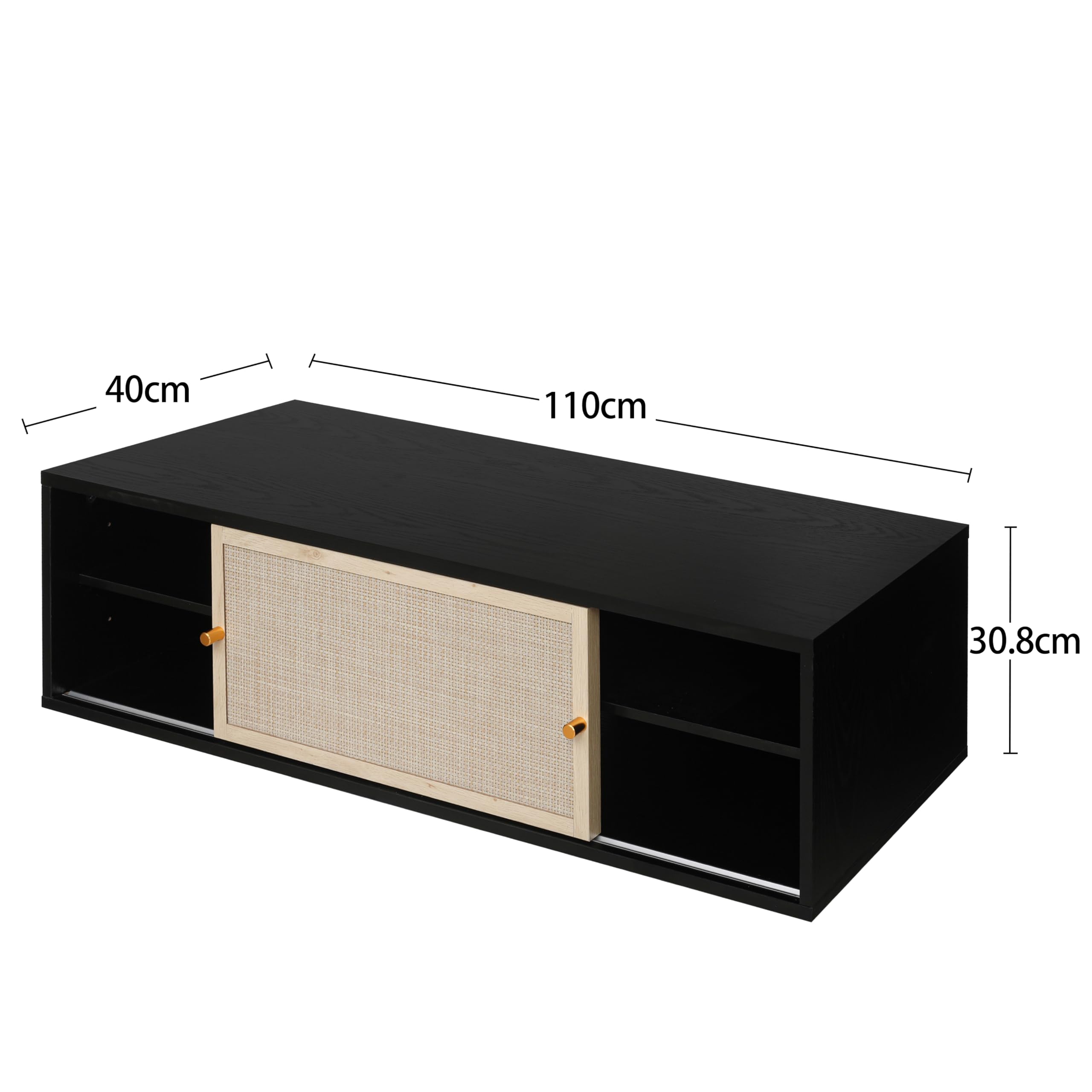 Armoire murale rectangulaire noire, portes coulissantes gauche et droite, en rotin tressé, longueur 110 cm, convient pour chambre à coucher, bureau, salon et autres pièces
