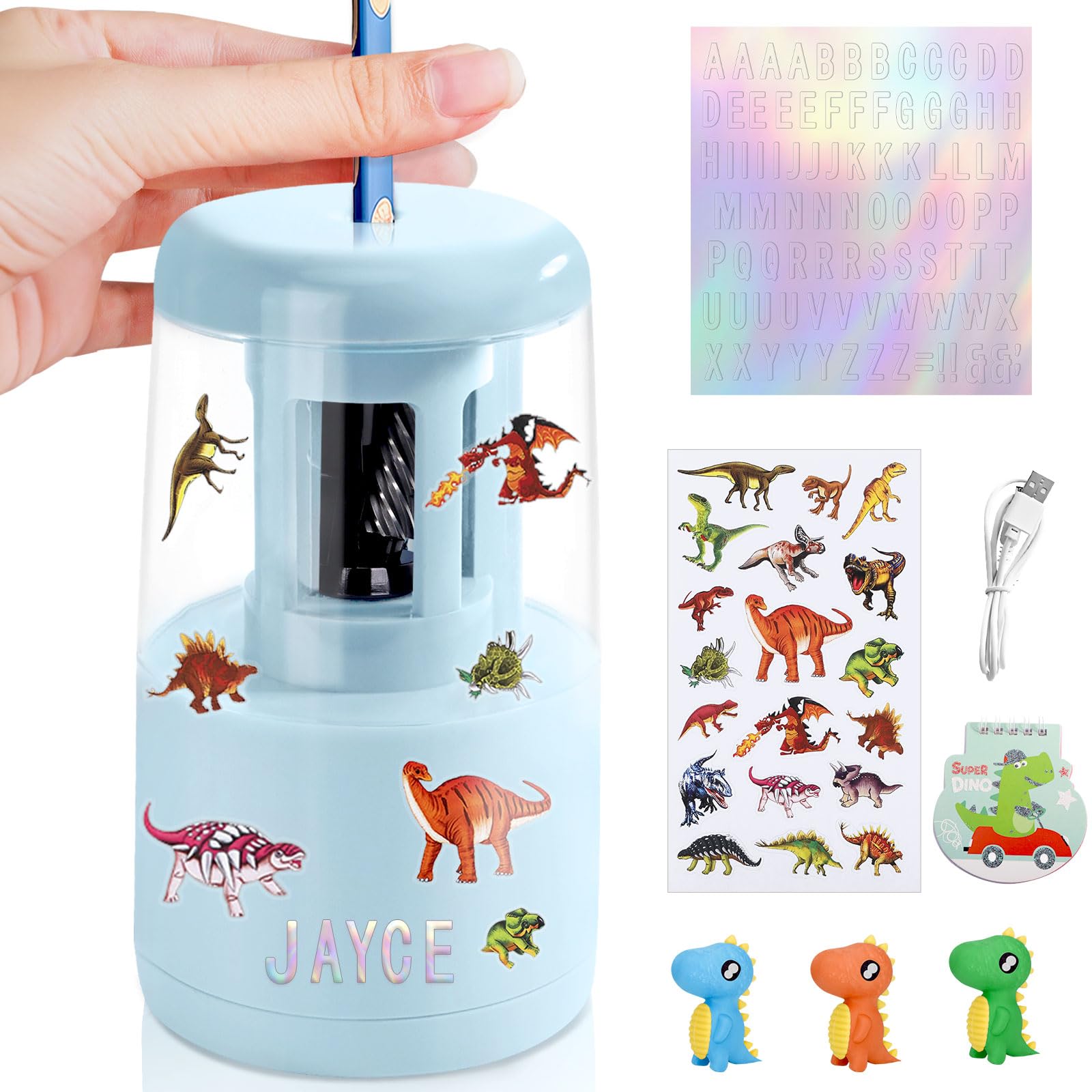 Electric Pencil Sharpener, Battery and USB Powered With Container for 7-8mm Different Shape Pencils, Alloy Automatic for Kids, Back to School Supplies (Blue)