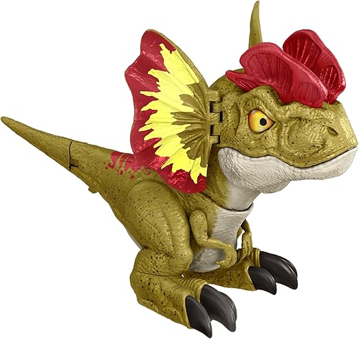 Mattel Jurassic World Dominion Uncaged Dinosaur Toy with Chomp Motion & Roar Sound, Rowdy Roars Dilophosaurus Dino Action Figure